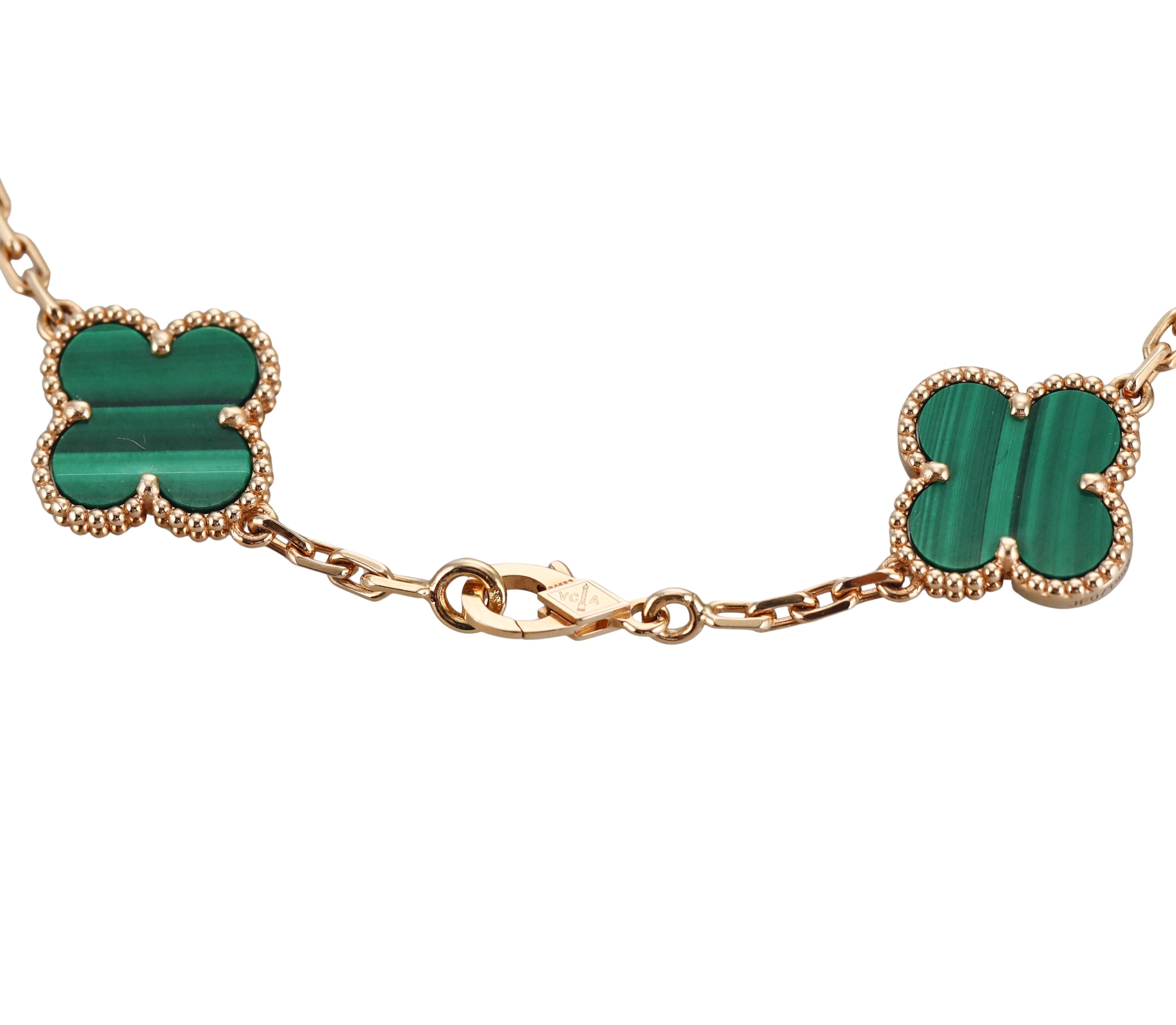 Van Cleef & Arpels Vintage Alhambra Malachite Gold 20 Motifs Necklace