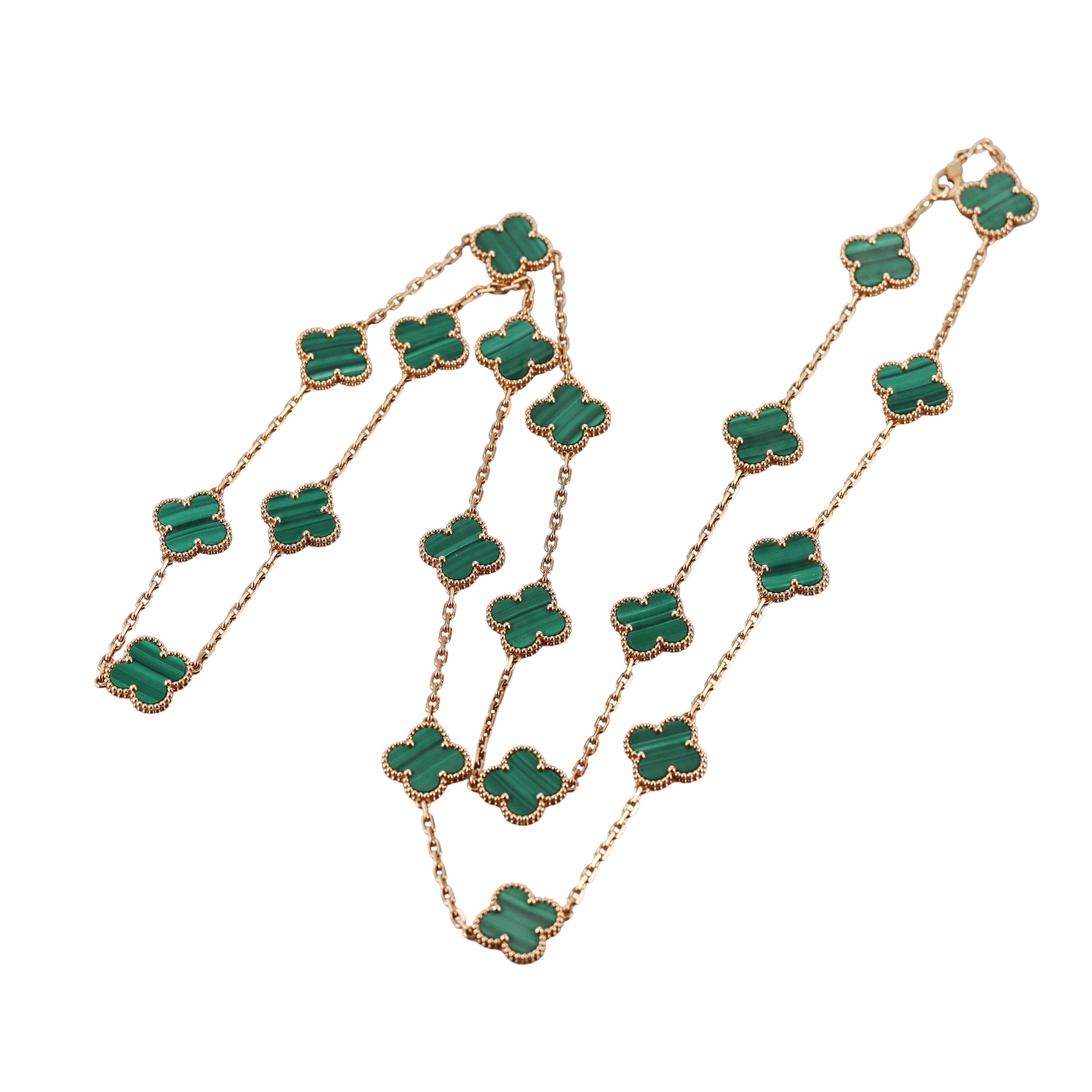 Van Cleef & Arpels Vintage Alhambra Malachite Gold 20 Motifs Necklace