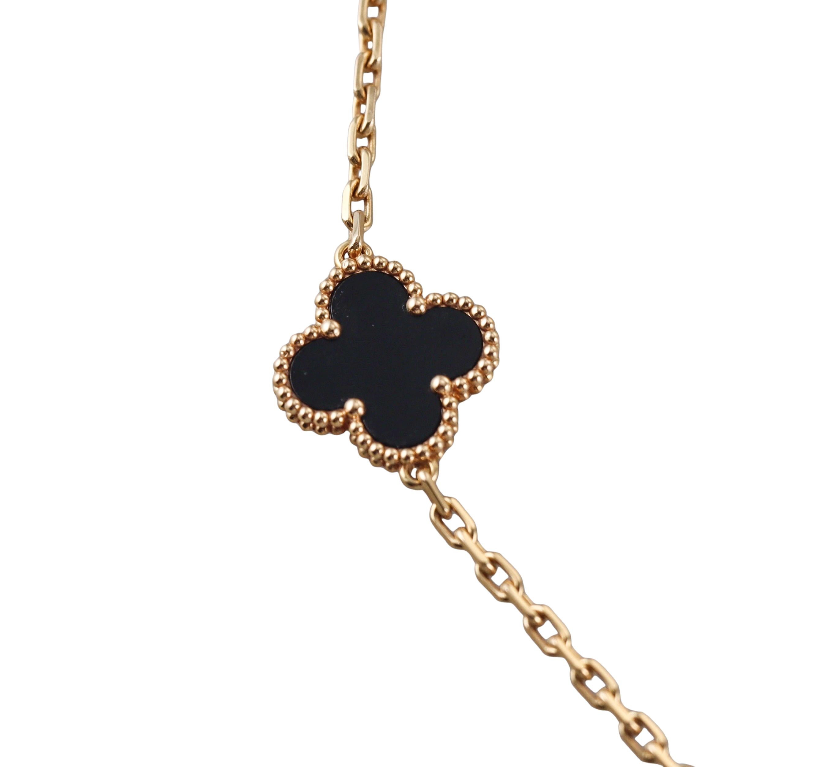 Van Cleef & Arpels Vintage Alhambra Onyx Gold 10 Motifs Necklace
