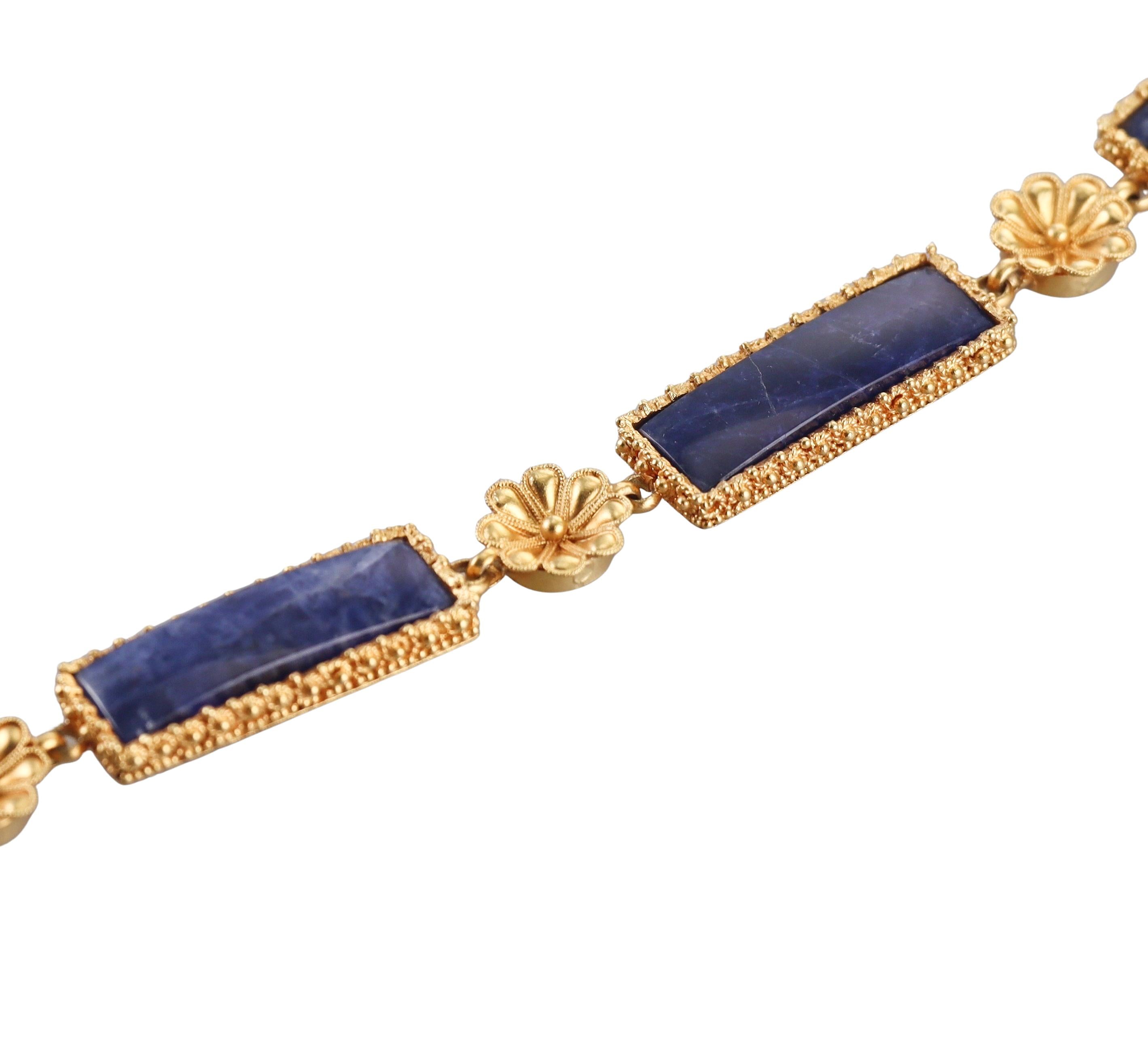 Lalaounis Greece Sodalite Gold Pendant Necklace