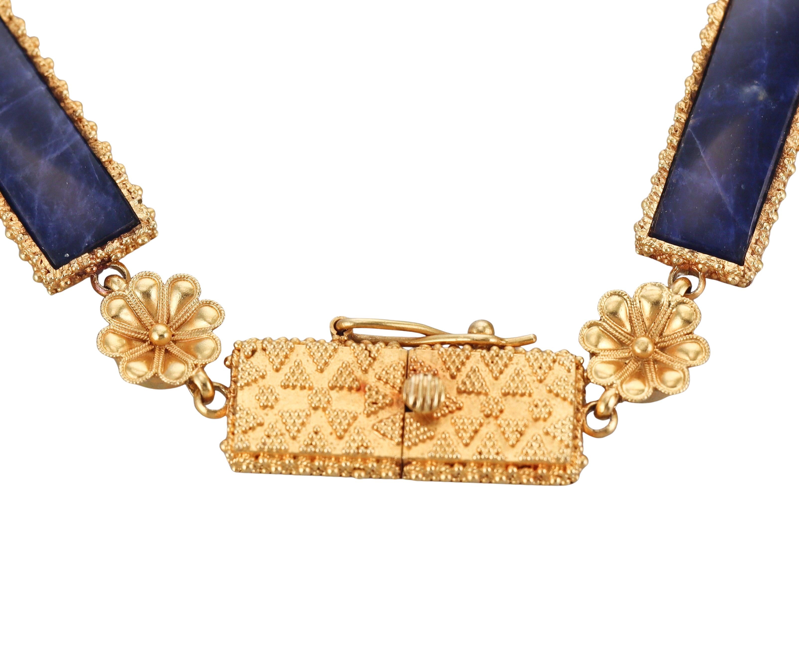 Lalaounis Greece Sodalite Gold Pendant Necklace