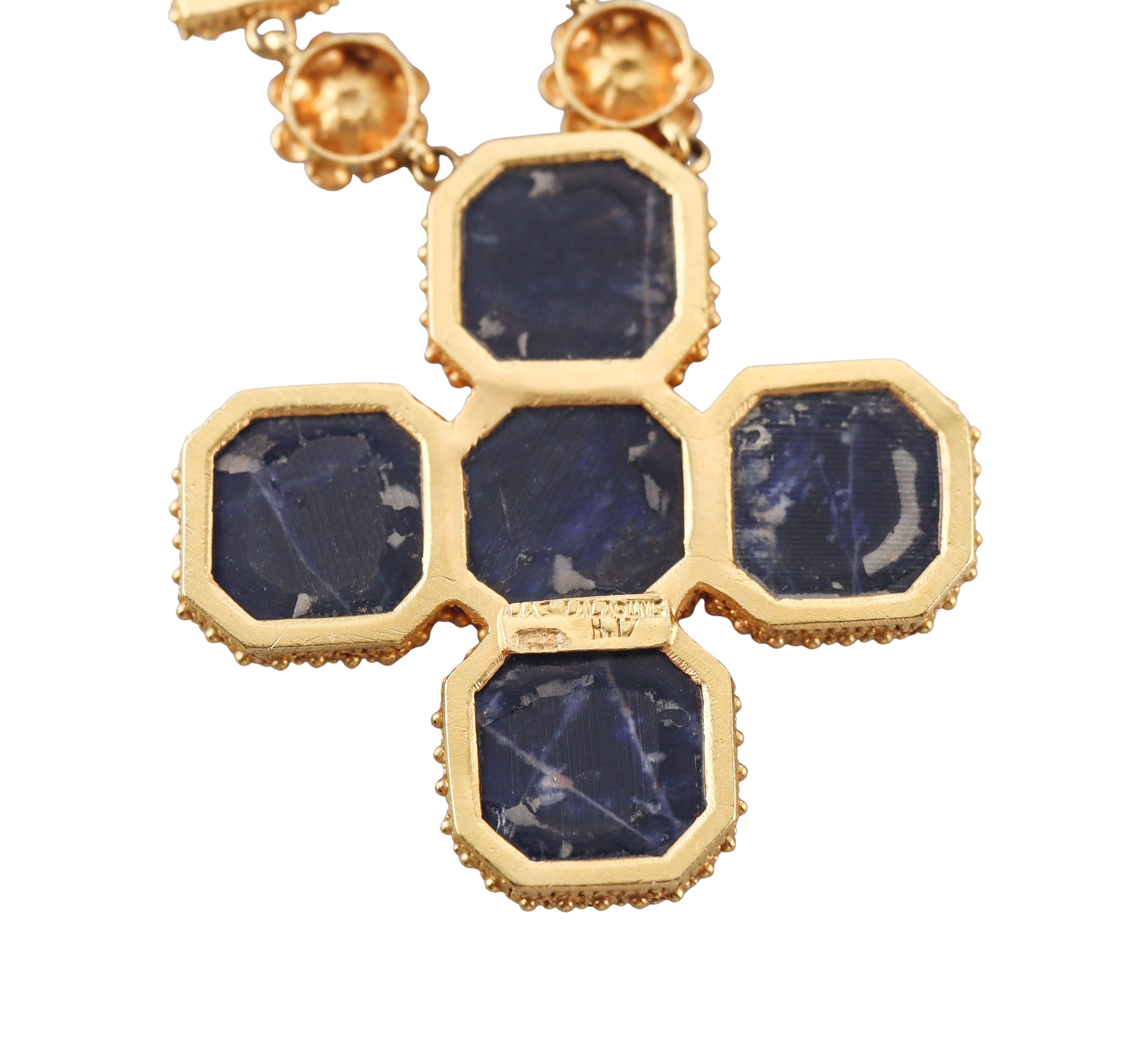 Lalaounis Greece Sodalite Gold Pendant Necklace