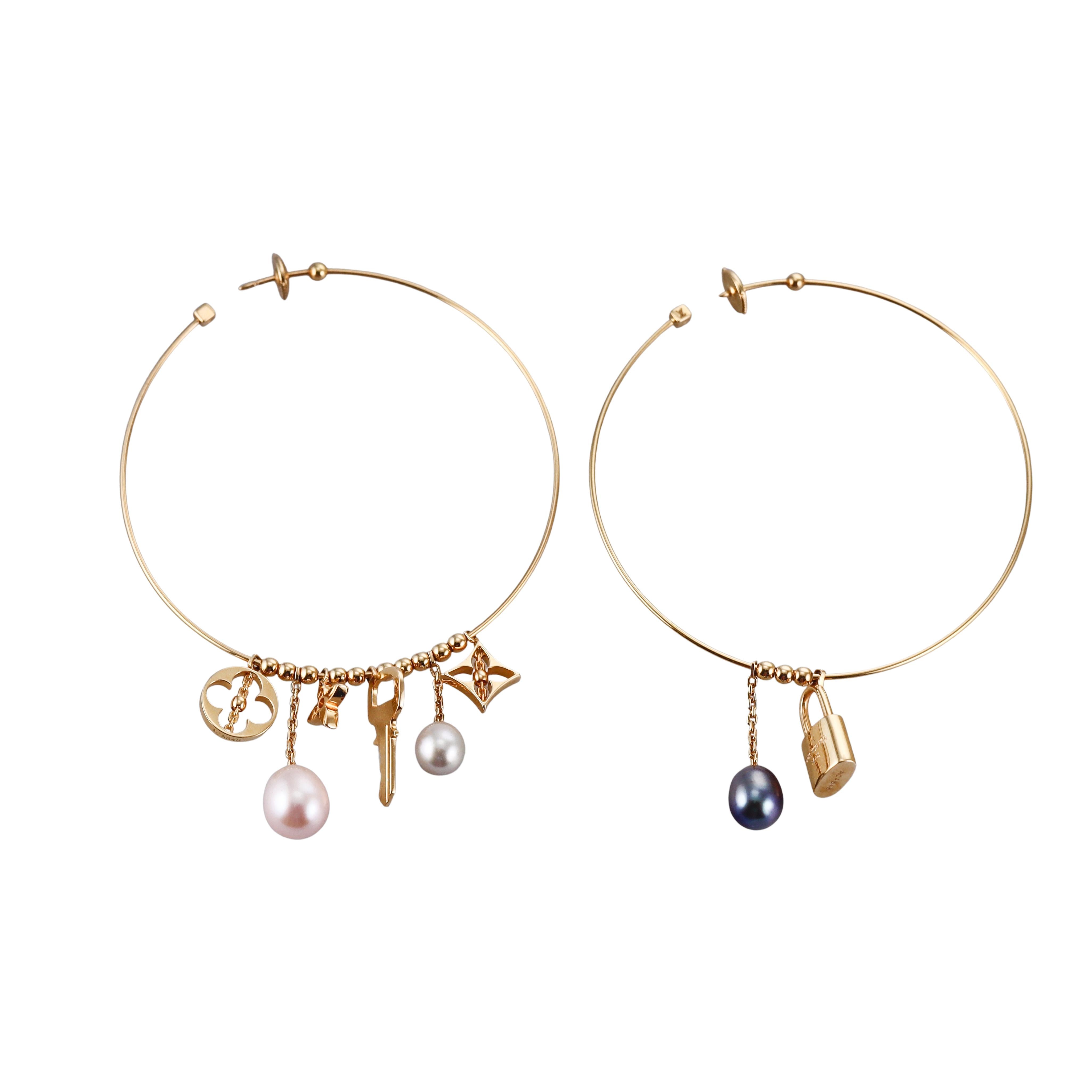 Louis Vuitton Pearl Gold Charm Hoop Earrings