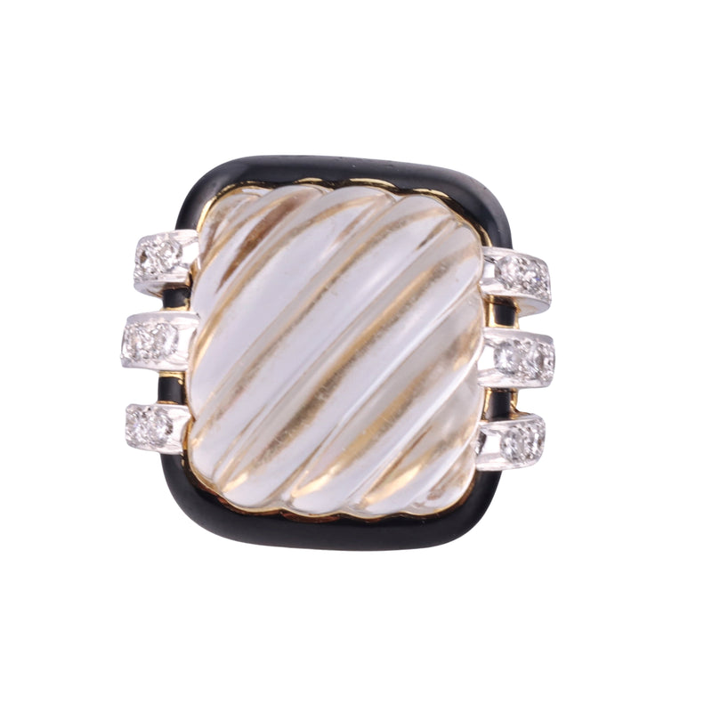 David Webb Crystal Diamond Enamel Gold Platinum Ring