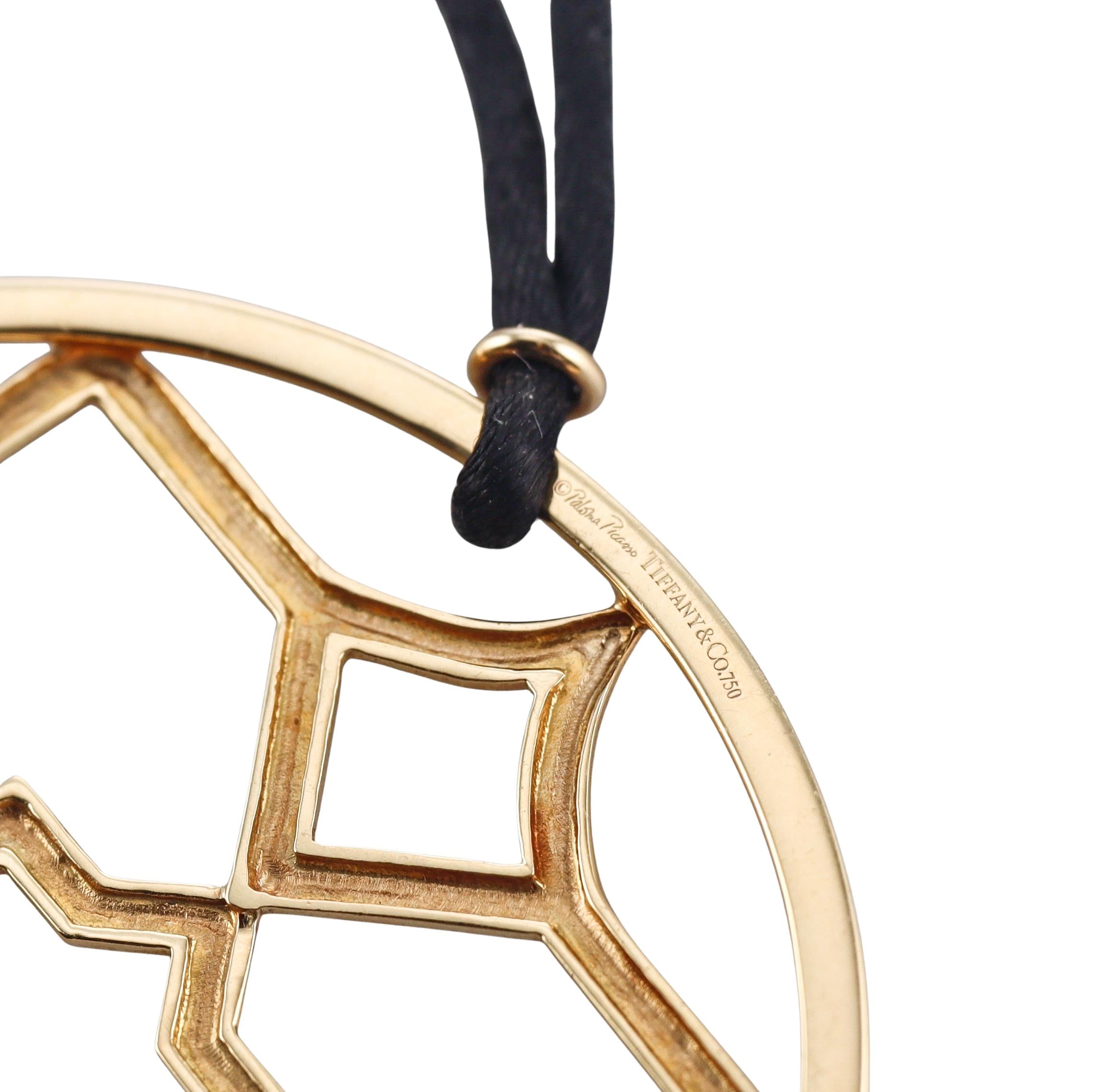 Large Tiffany & Co Paloma Picasso Zellige Gold Pendant Cord Necklace