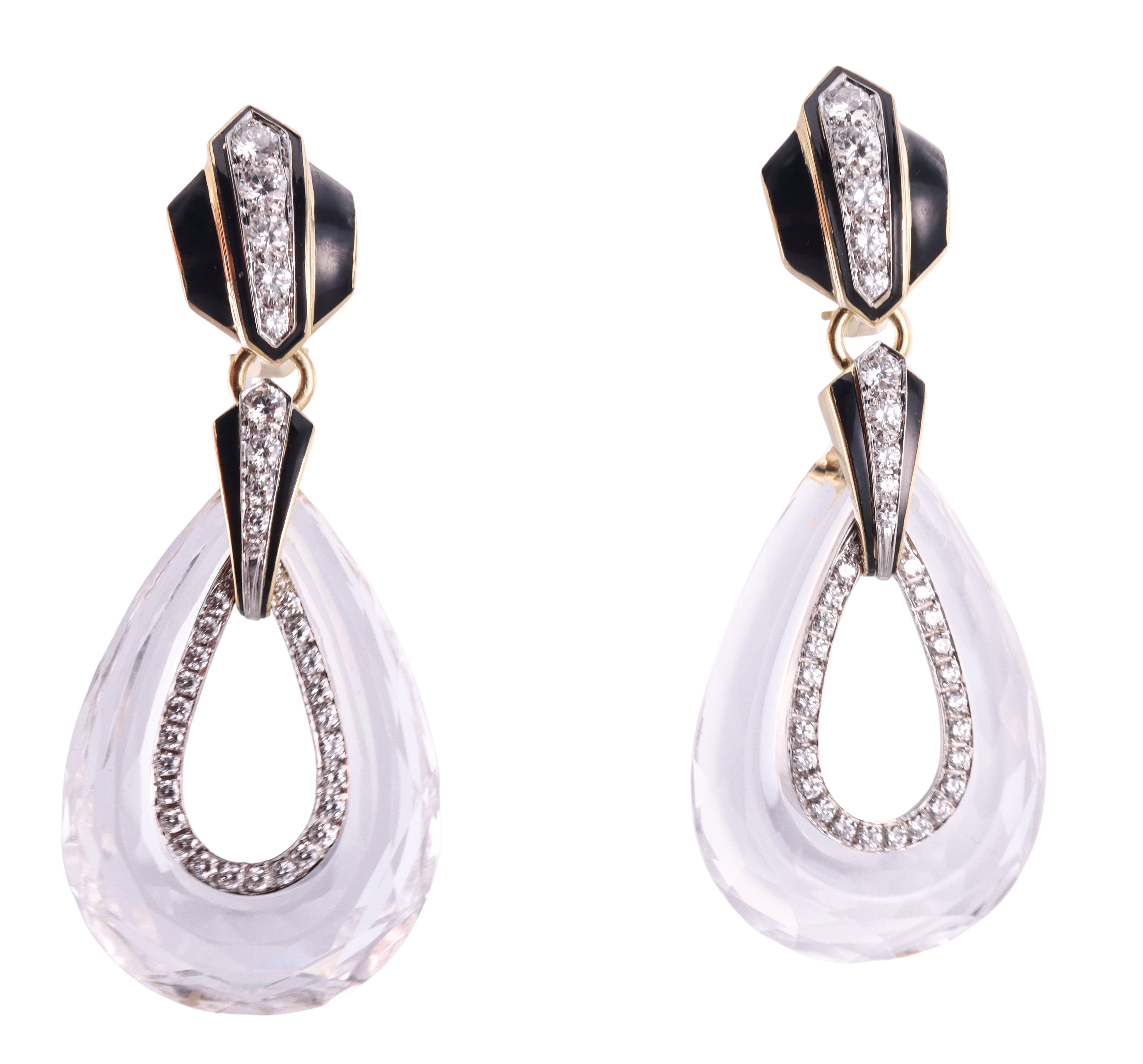 David Webb Crystal Diamond Enamel Gold Platinum Drop Earrings