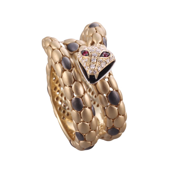 Giloro Yellow Gold Diamond Ruby Snake Wrap Ring