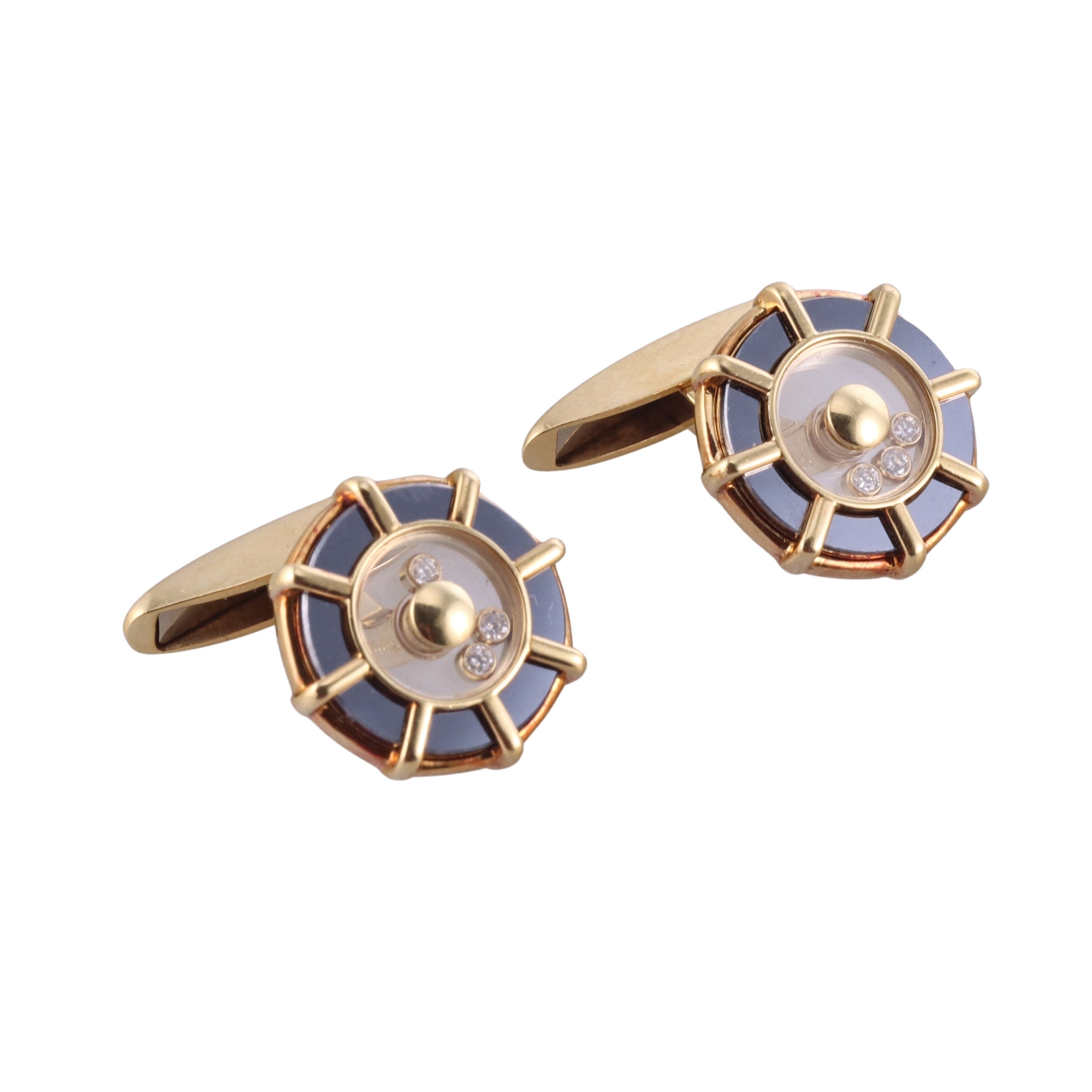 Chopard Happy Diamonds Gold Hematite Ship's Wheel Cufflinks