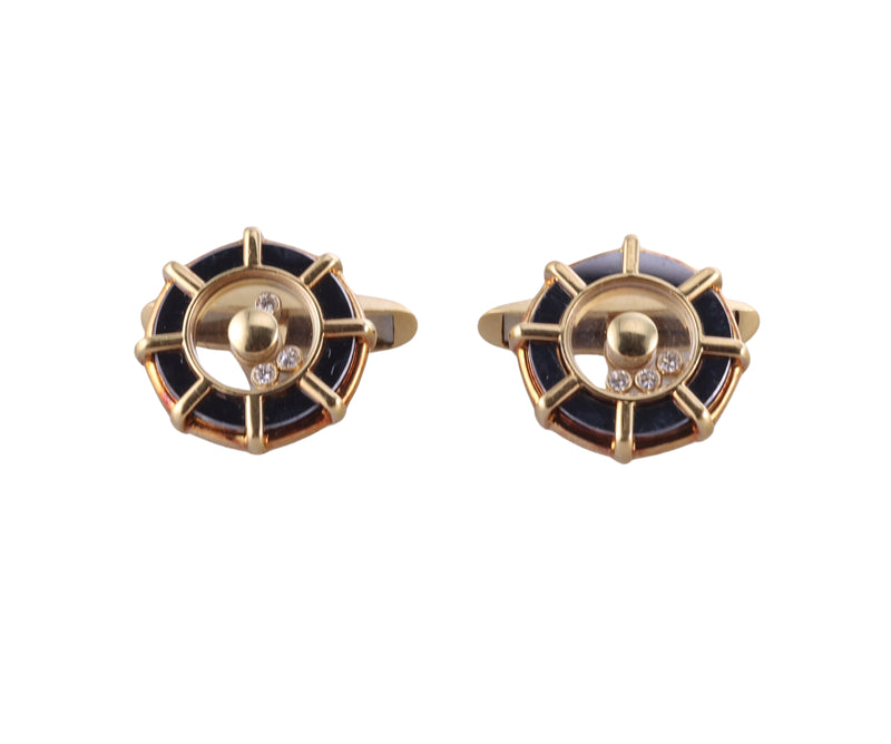 Chopard Happy Diamonds Gold Hematite Ship's Wheel Cufflinks