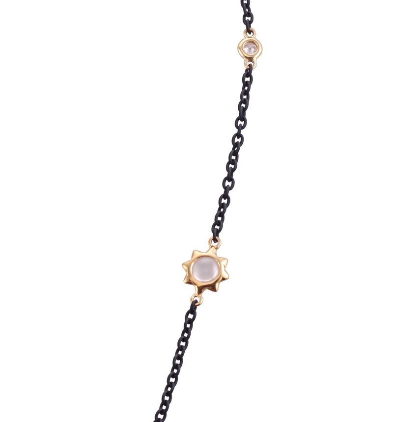 Monica Rich Kosann Gold Steel Diamond Moonstone Necklace