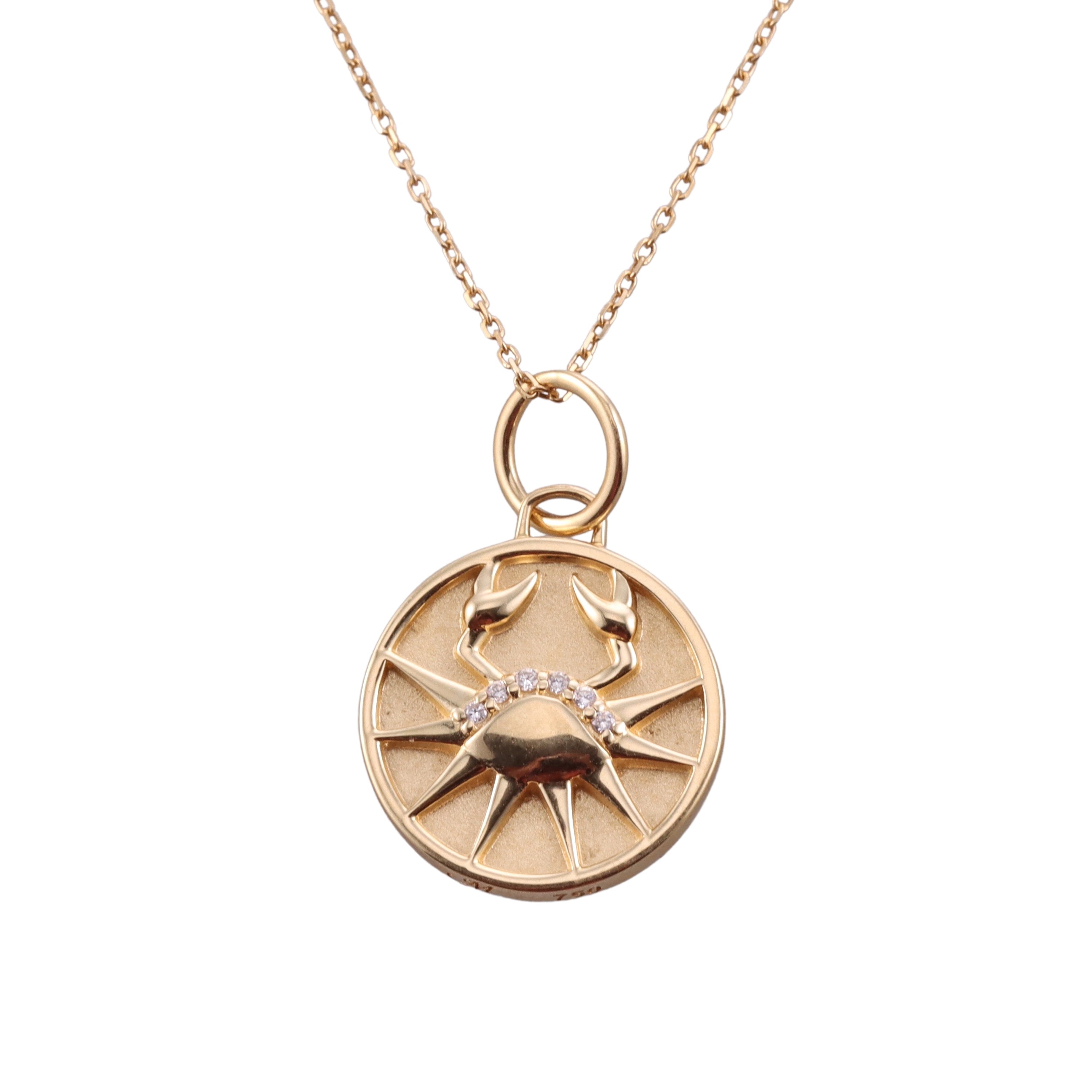 Monica Rich Kosann Gold Diamond Cancer Zodiac Sign Pendant Necklace