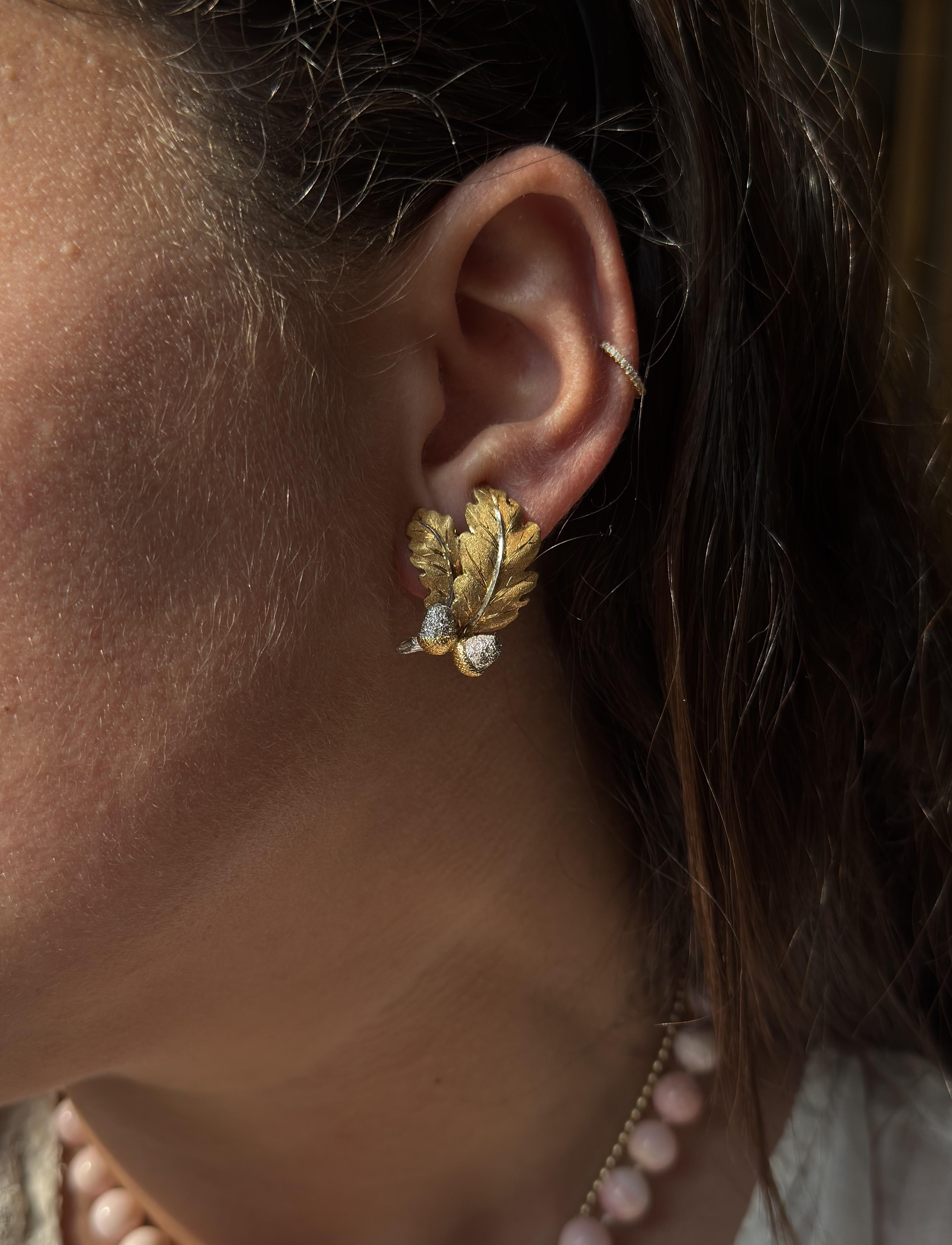 Mario Buccellati Diamond Gold Acorn Earrings
