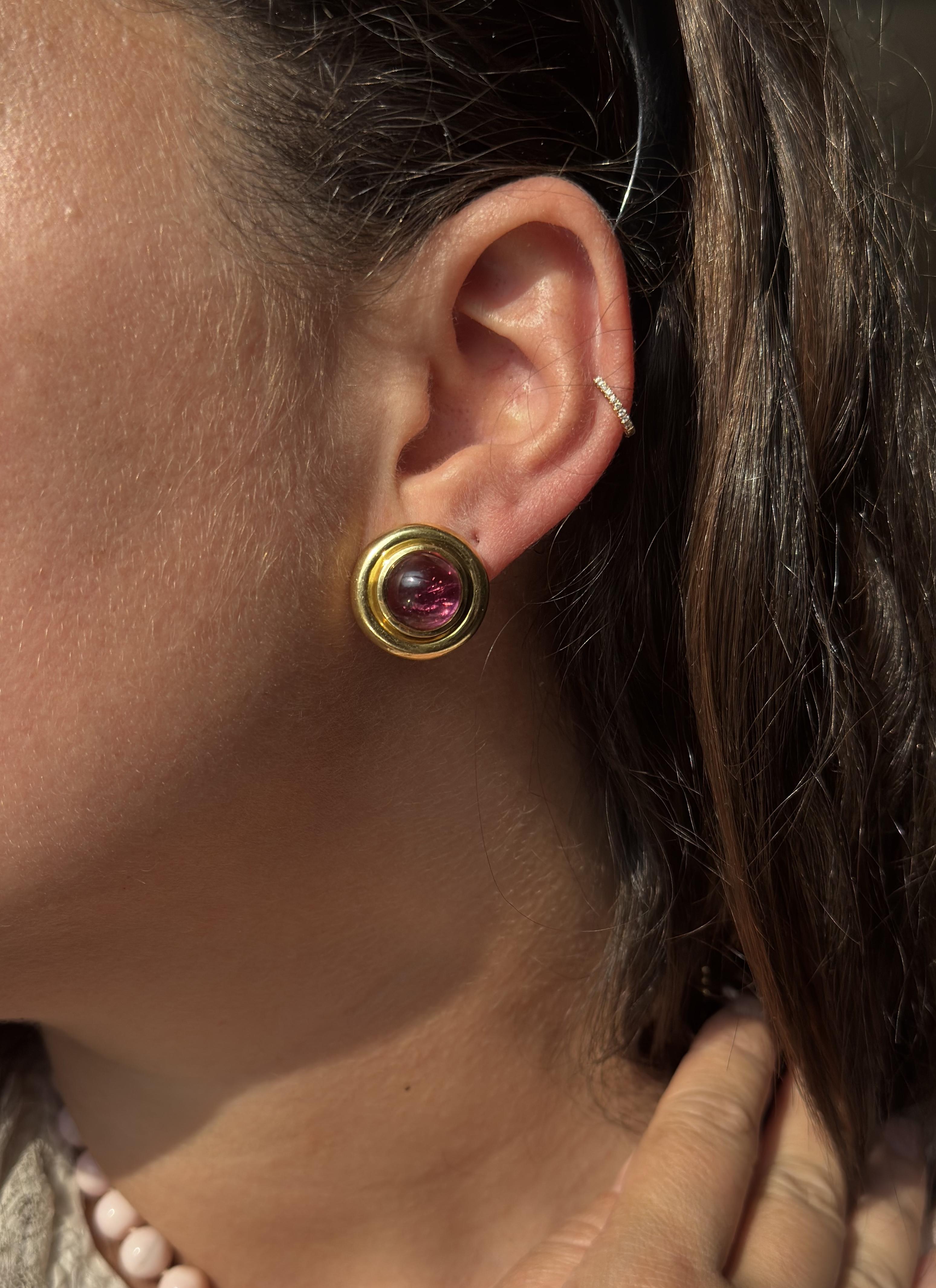 Tiffany & Co Paloma Picasso Pink Tourmaline Gold Button Earrings