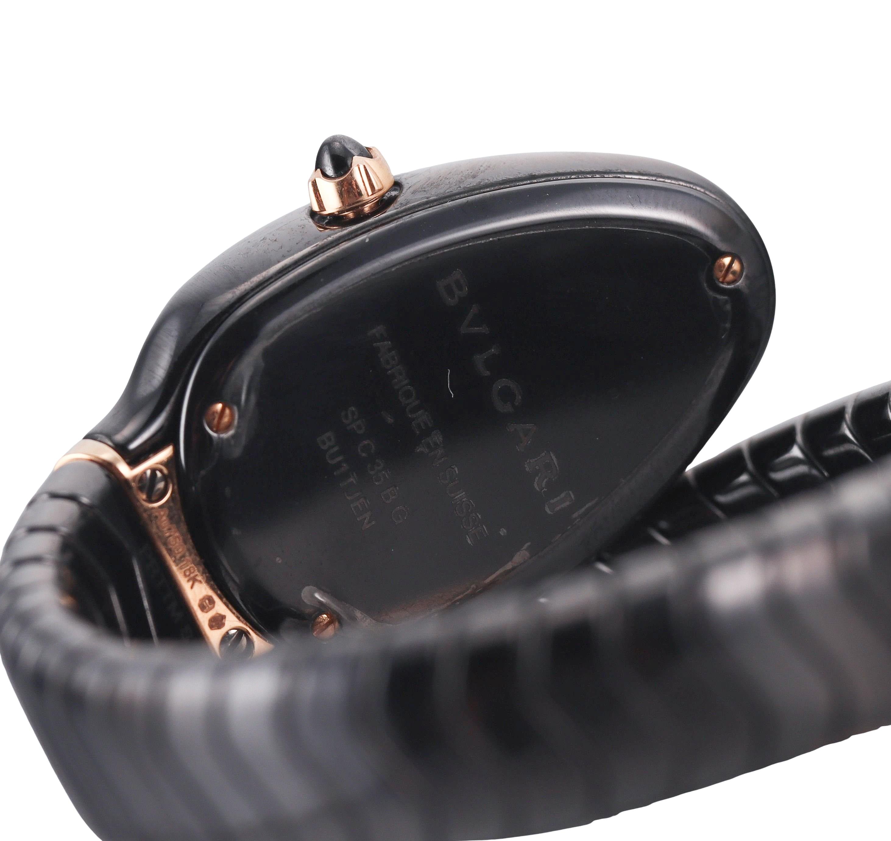 Bulgari Serpenti Spiga Rose Gold Ceramic Diamond Quartz Watch SP C 35 B G