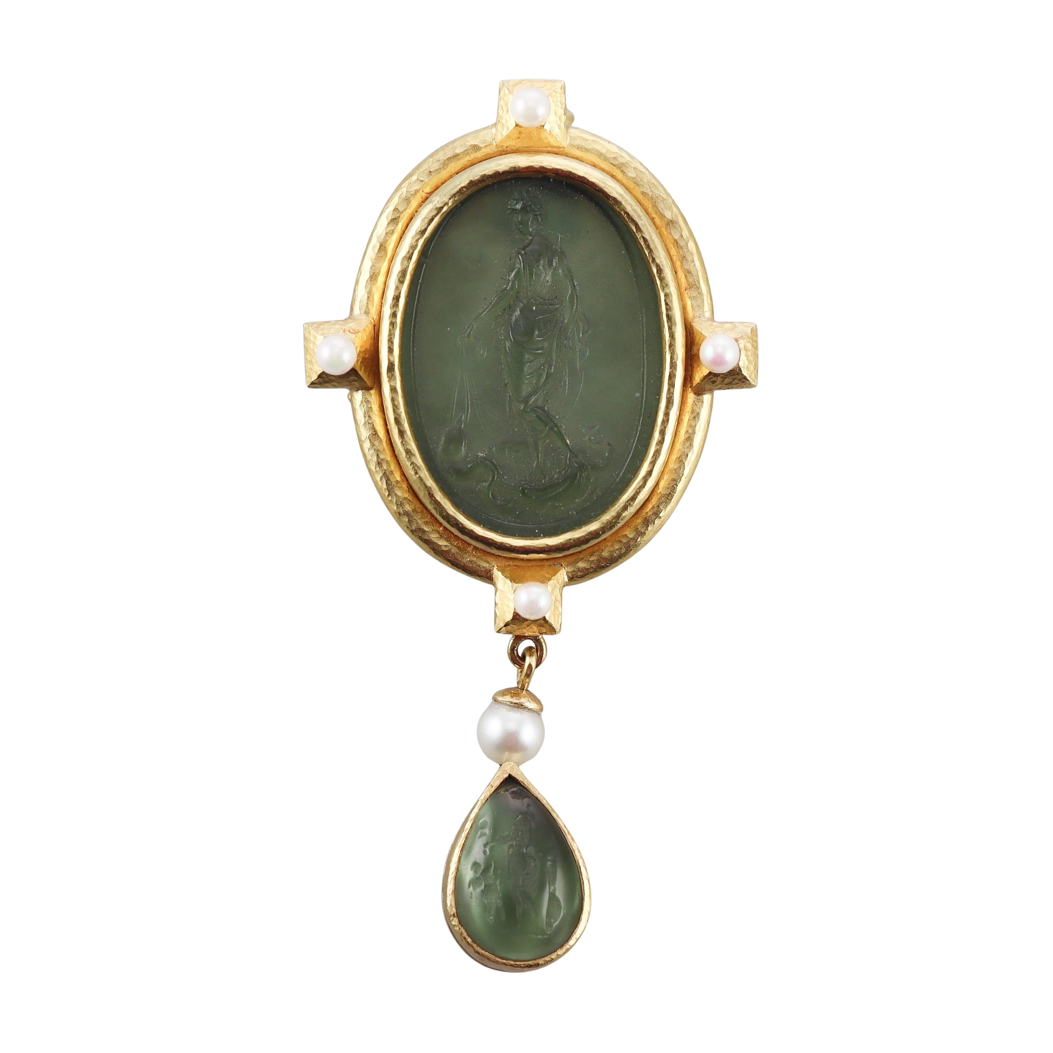 Elizabeth Locke Gold Pearl Intaglio Brooch Pendant
