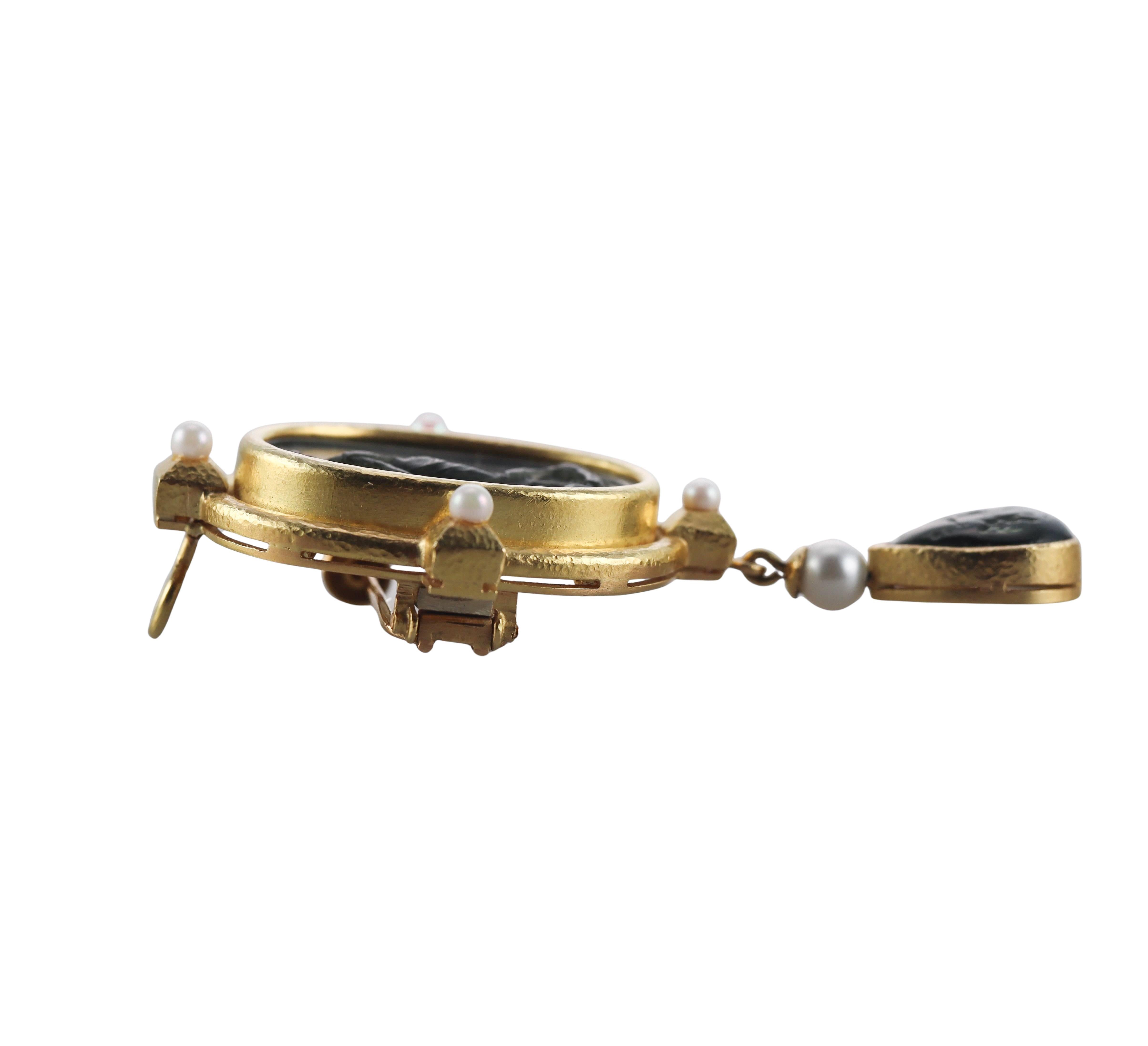 Elizabeth Locke Gold Pearl Intaglio Brooch Pendant