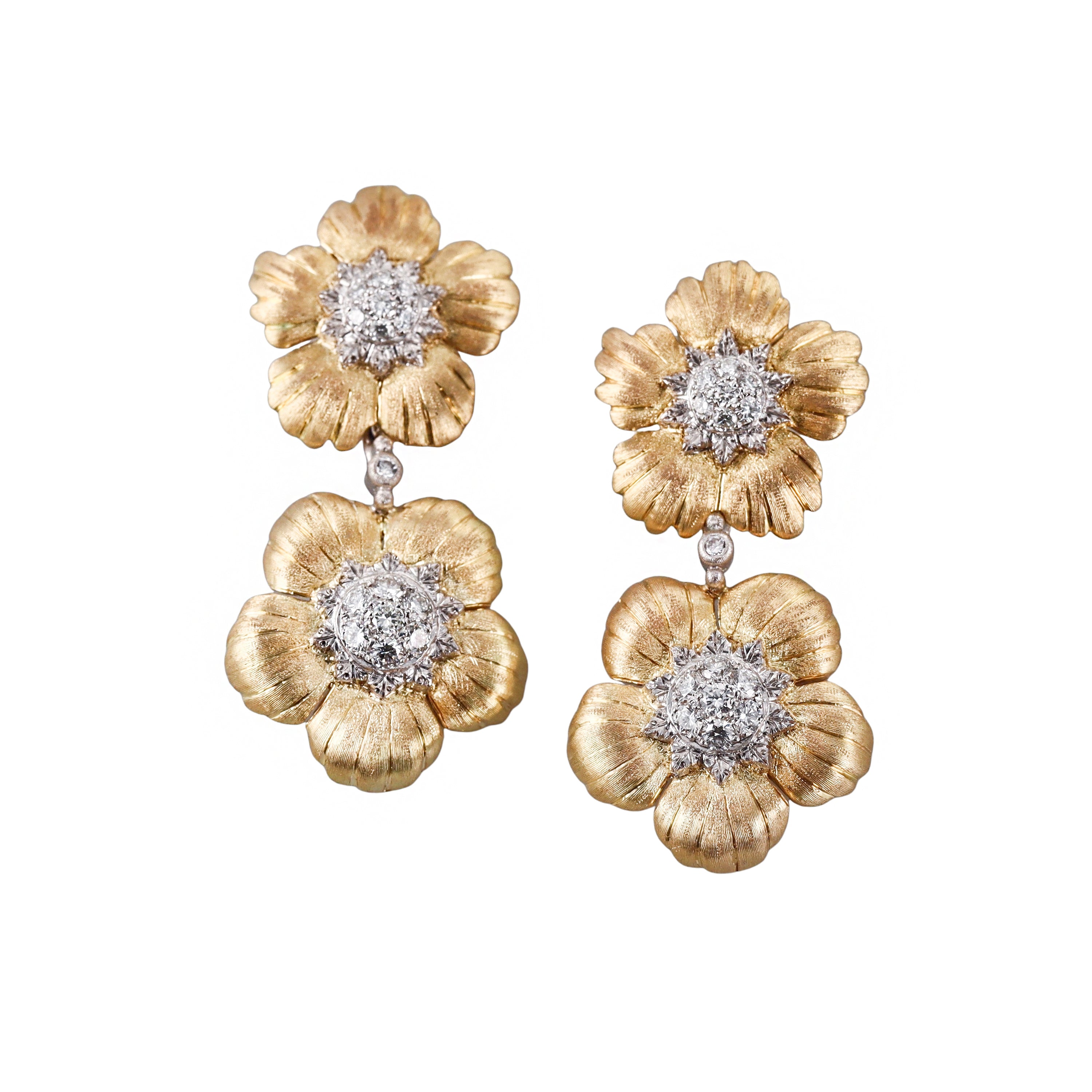 Buccellati Gold Diamond Flower Daphne Night & Day Earrings