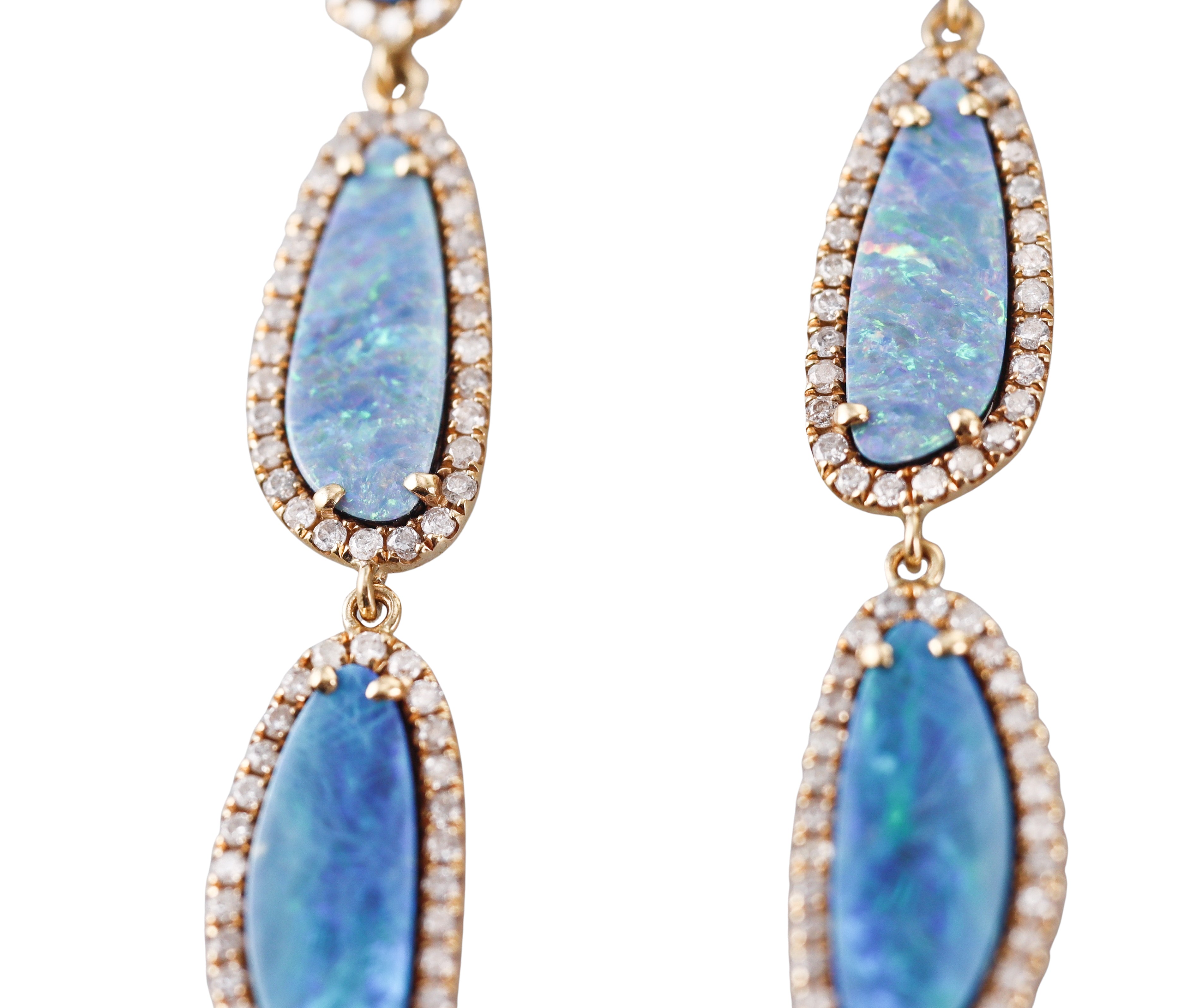 Gold Diamond Boulder Opal Drop Earrings