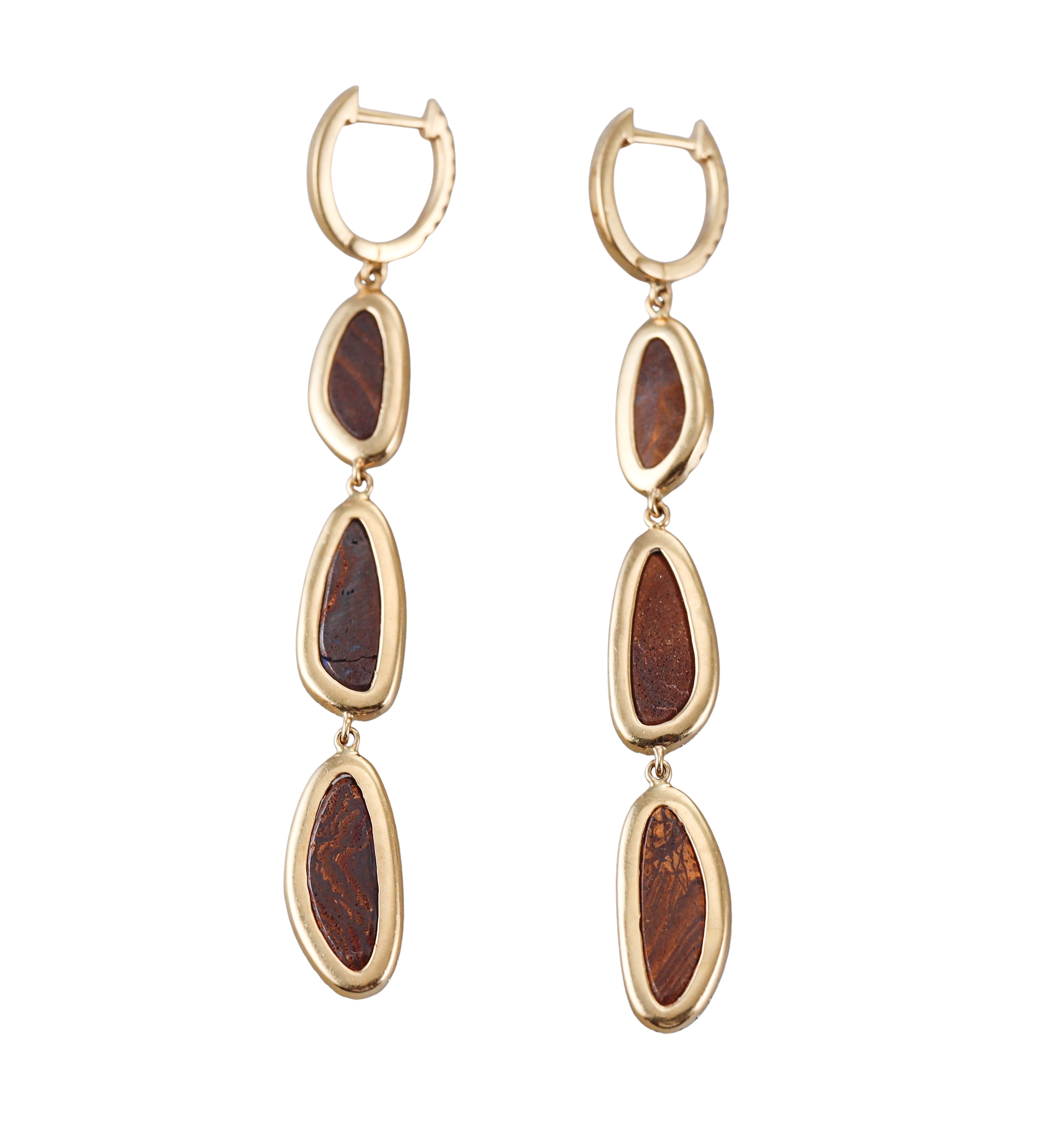 Gold Diamond Boulder Opal Drop Earrings