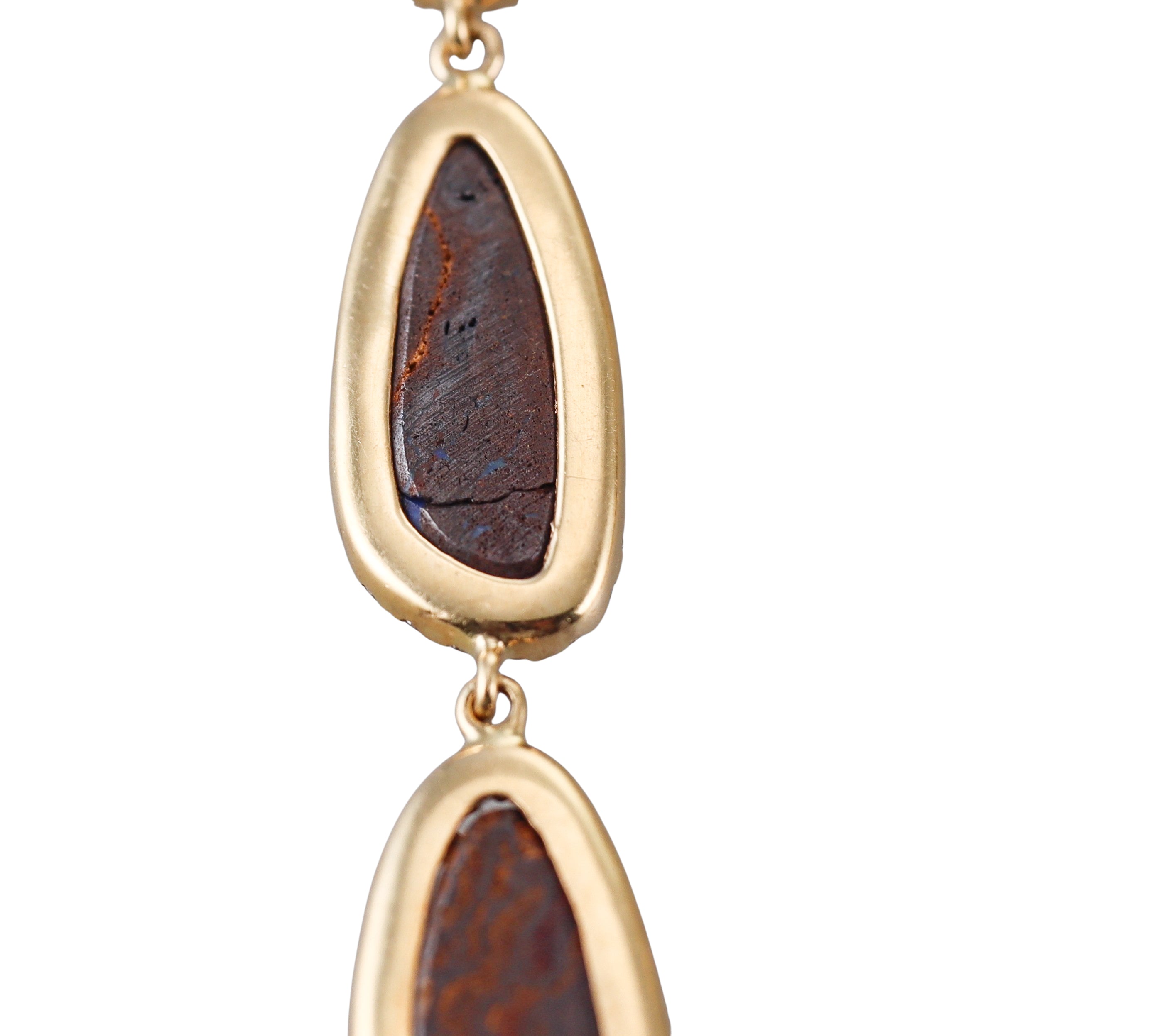 Gold Diamond Boulder Opal Drop Earrings