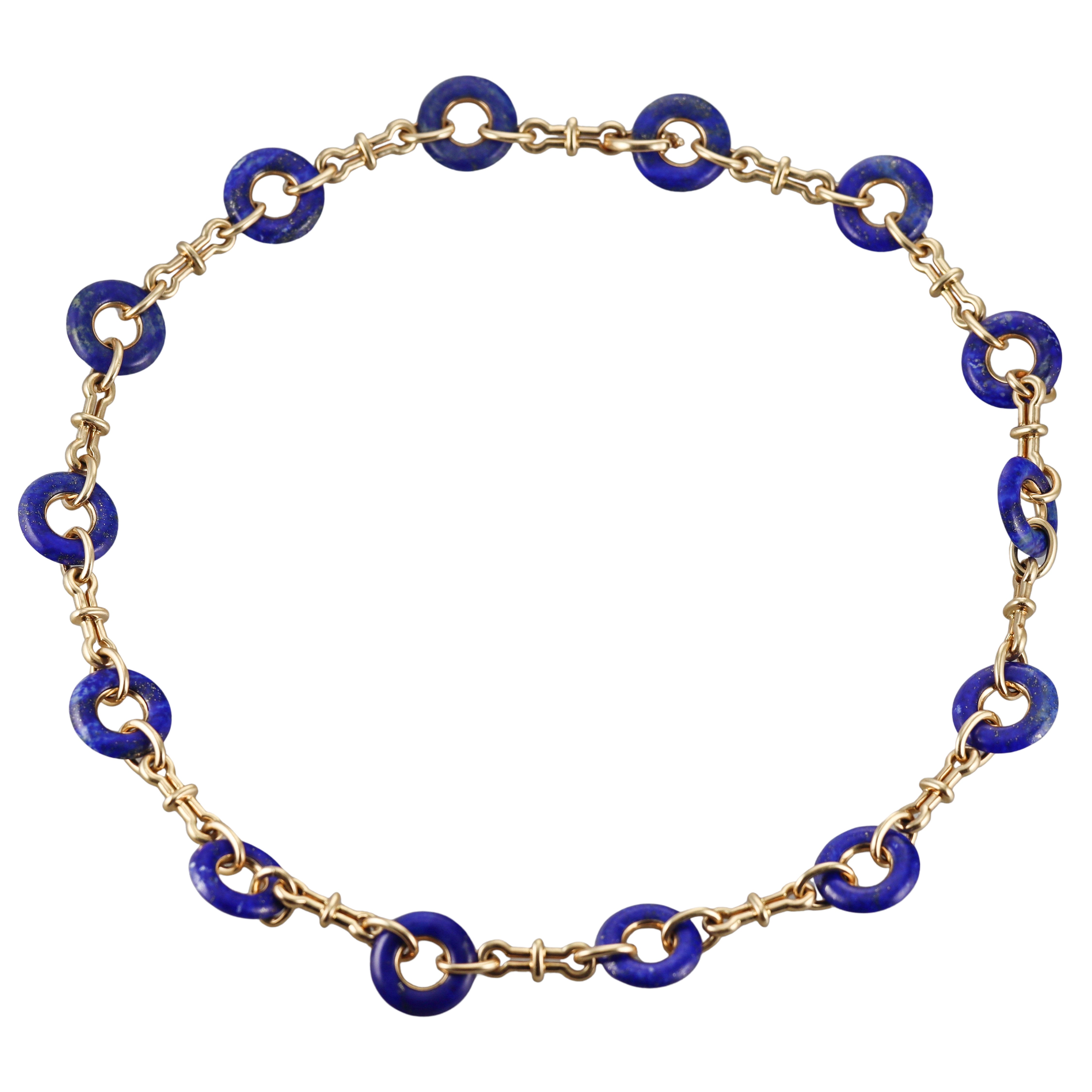 David Webb Lapis Link Yellow Gold Necklace