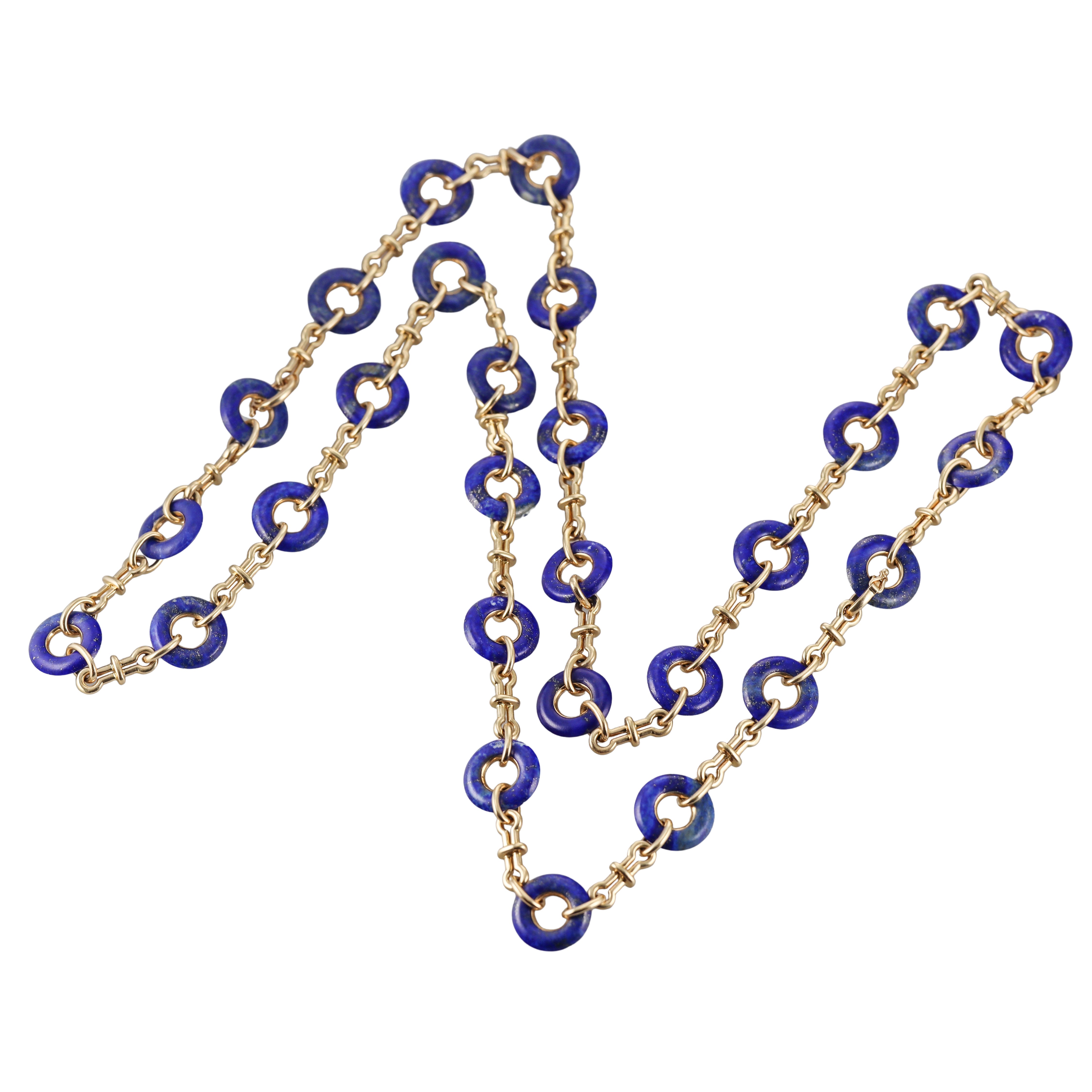 David Webb Lapis Link Yellow Gold Necklace
