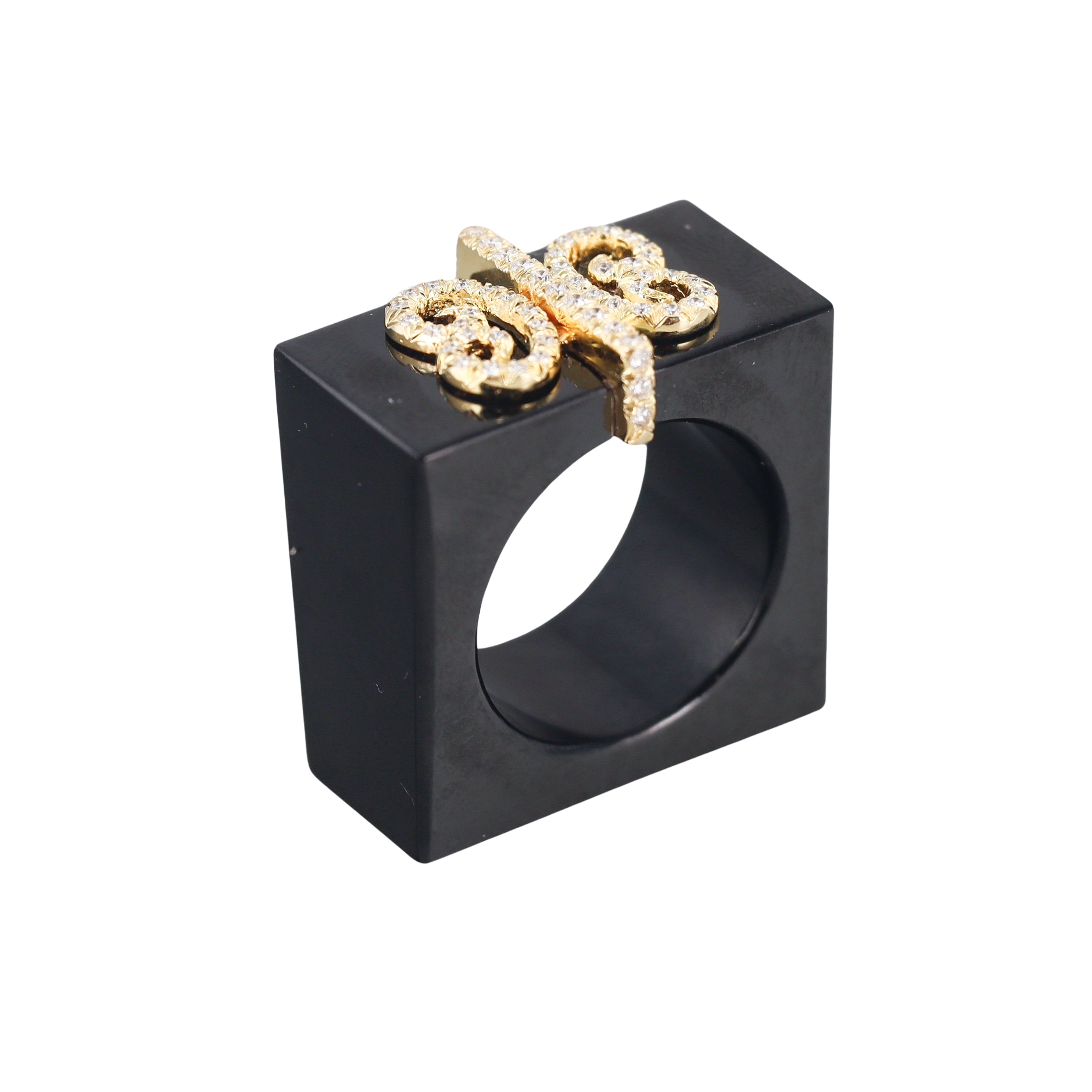 Henry Dunay Black Jade Diamond Gold Square Ring