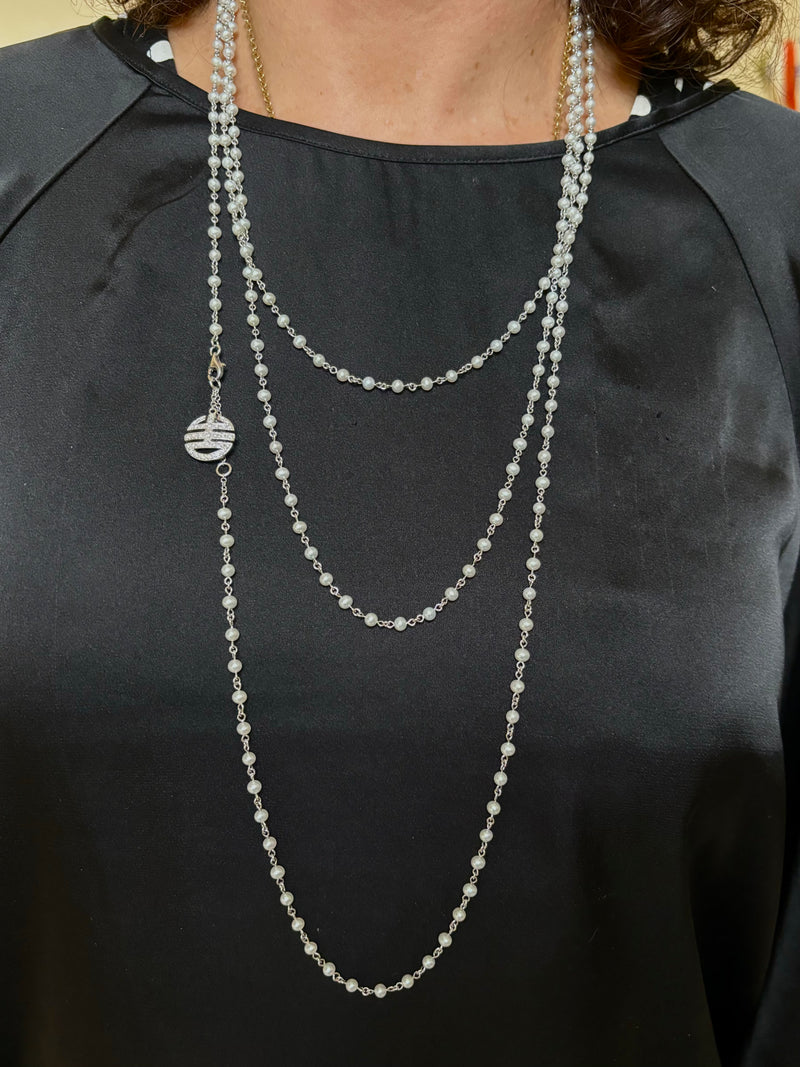 Mimi Milano Nagai Pearl Diamond Gold Long Necklace