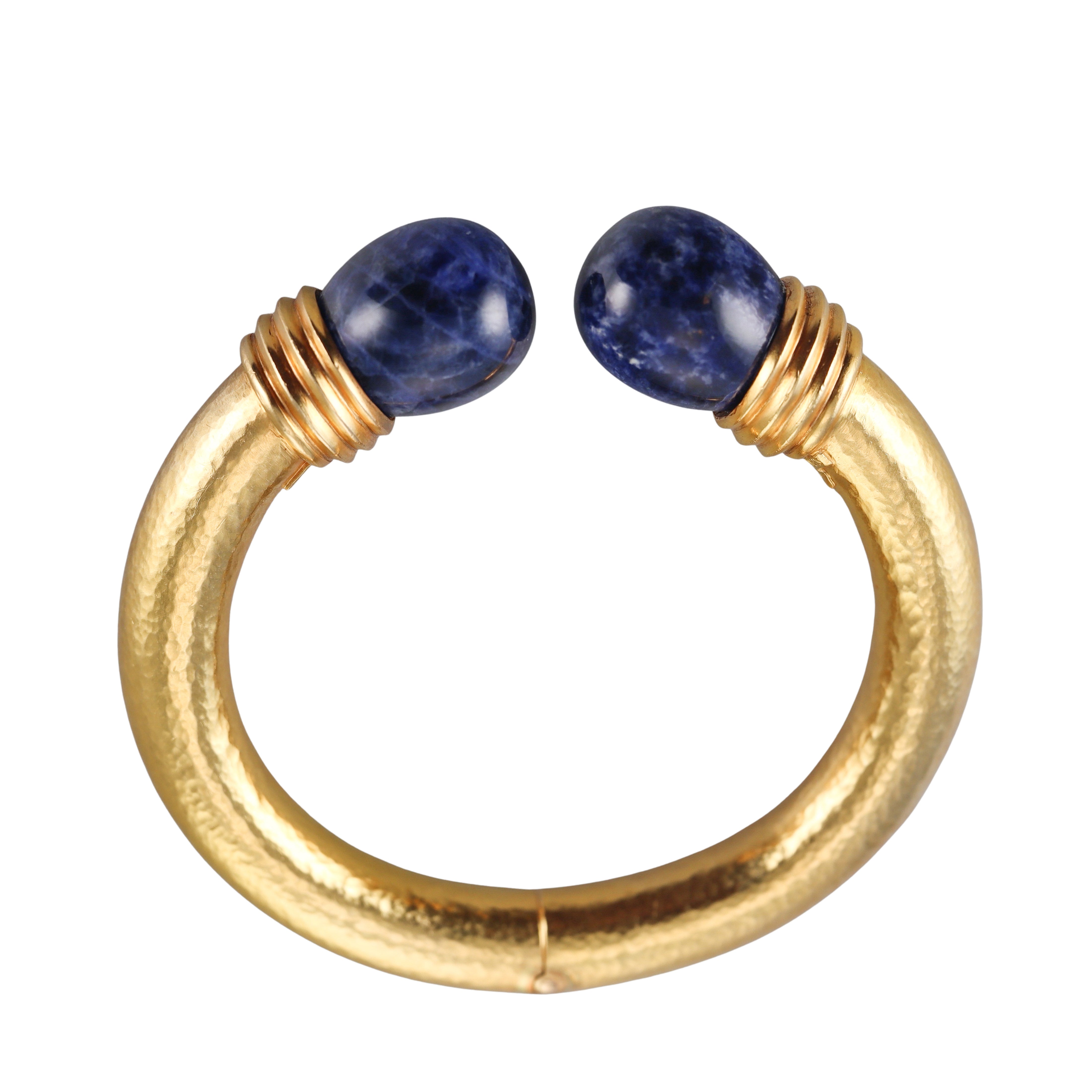 Lalaounis Greece Yellow Gold Sodalite Cuff Bracelet