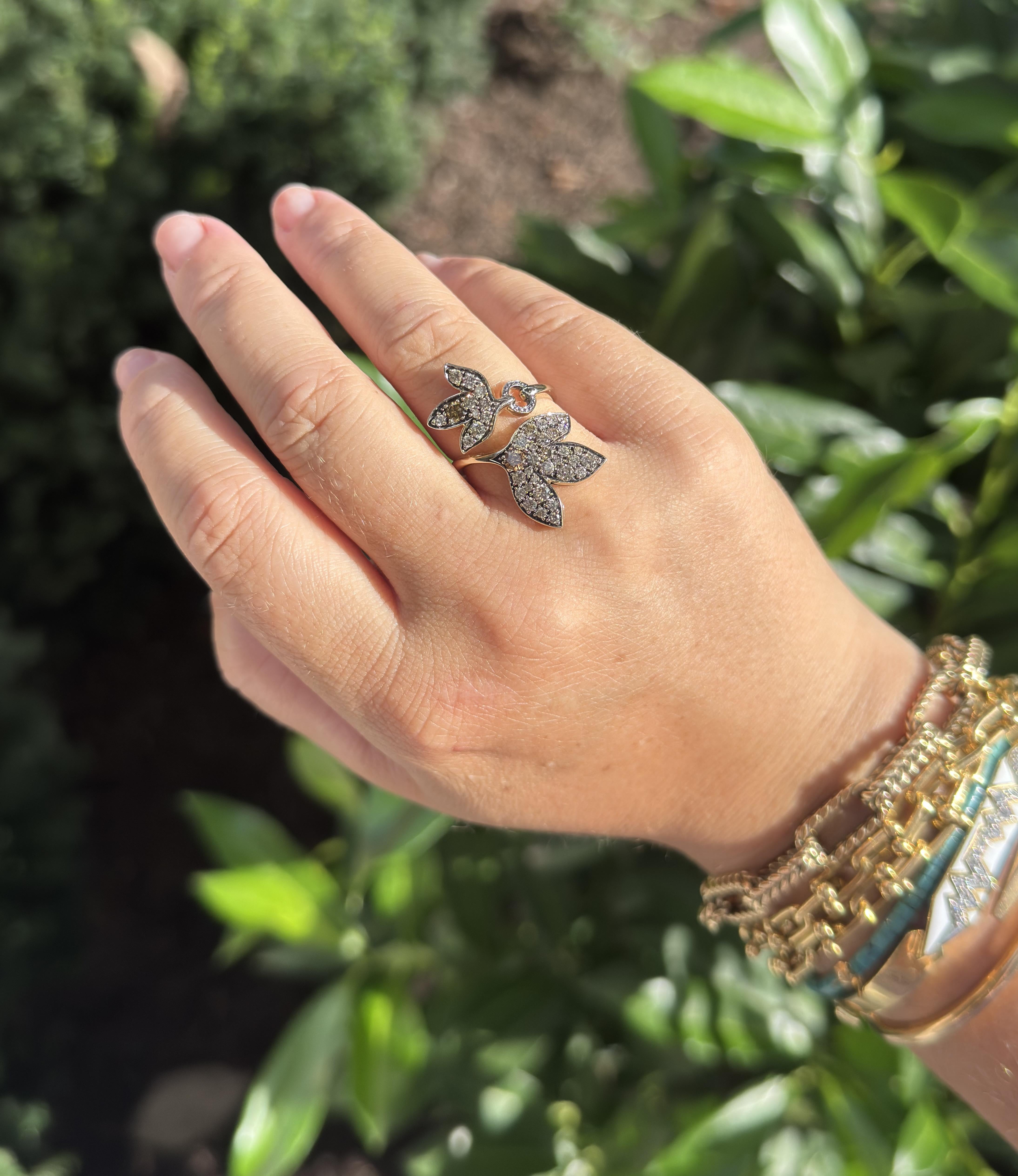 H. Stern Hera Fancy Diamond Gold Leaf Bypass Ring