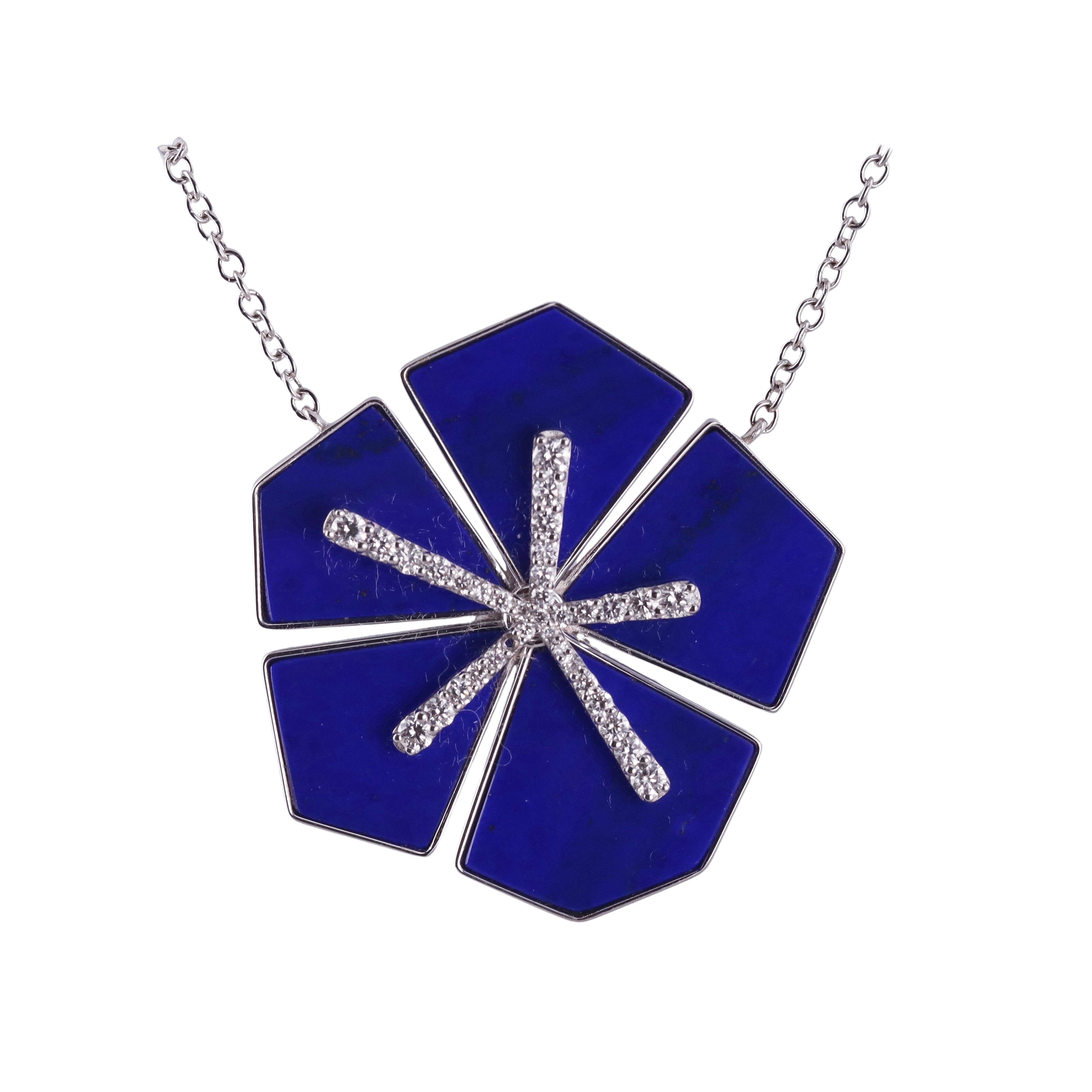 Giloro White Gold Diamond Lapis Large Pendant Necklace