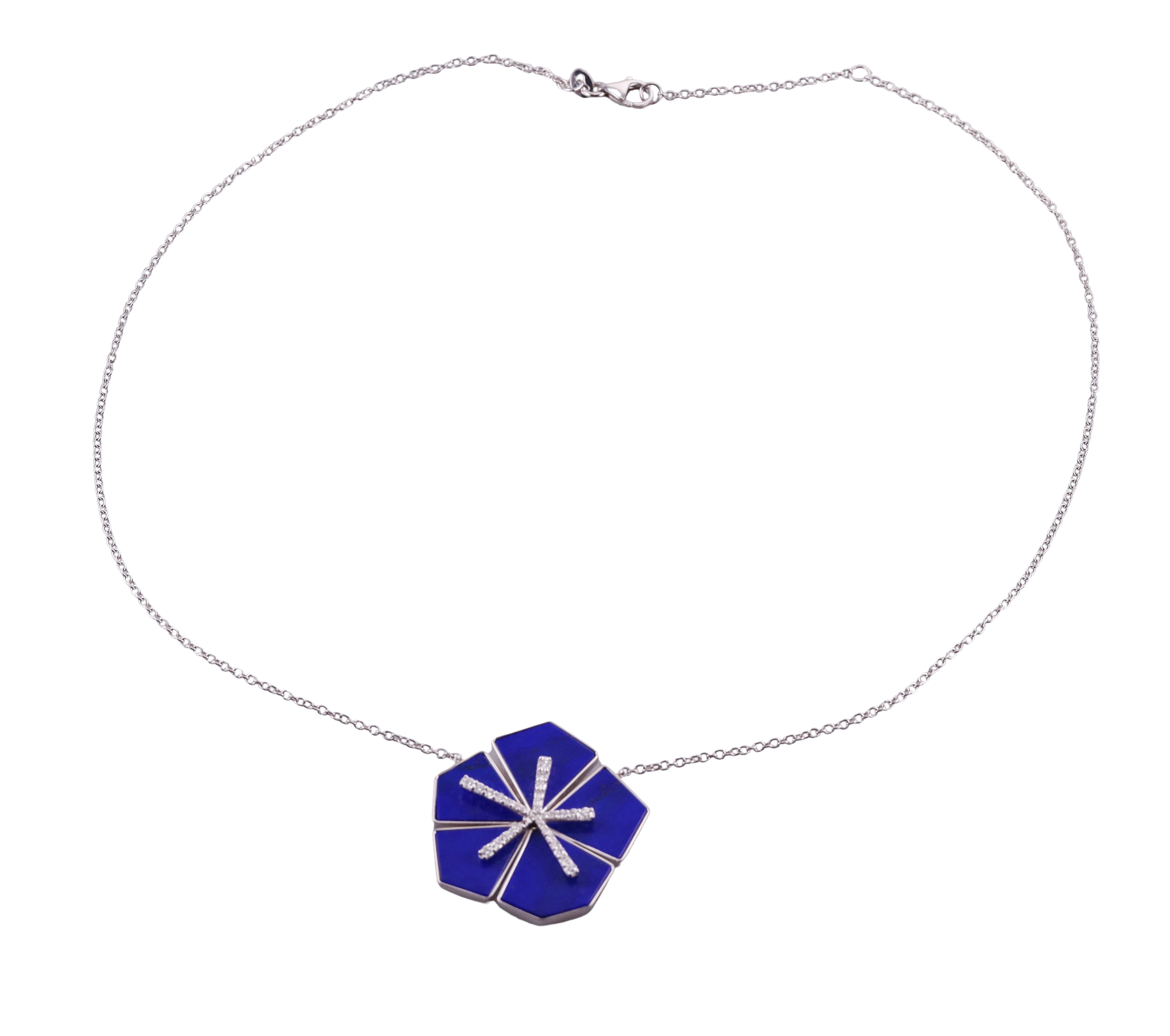Giloro White Gold Diamond Lapis Large Pendant Necklace