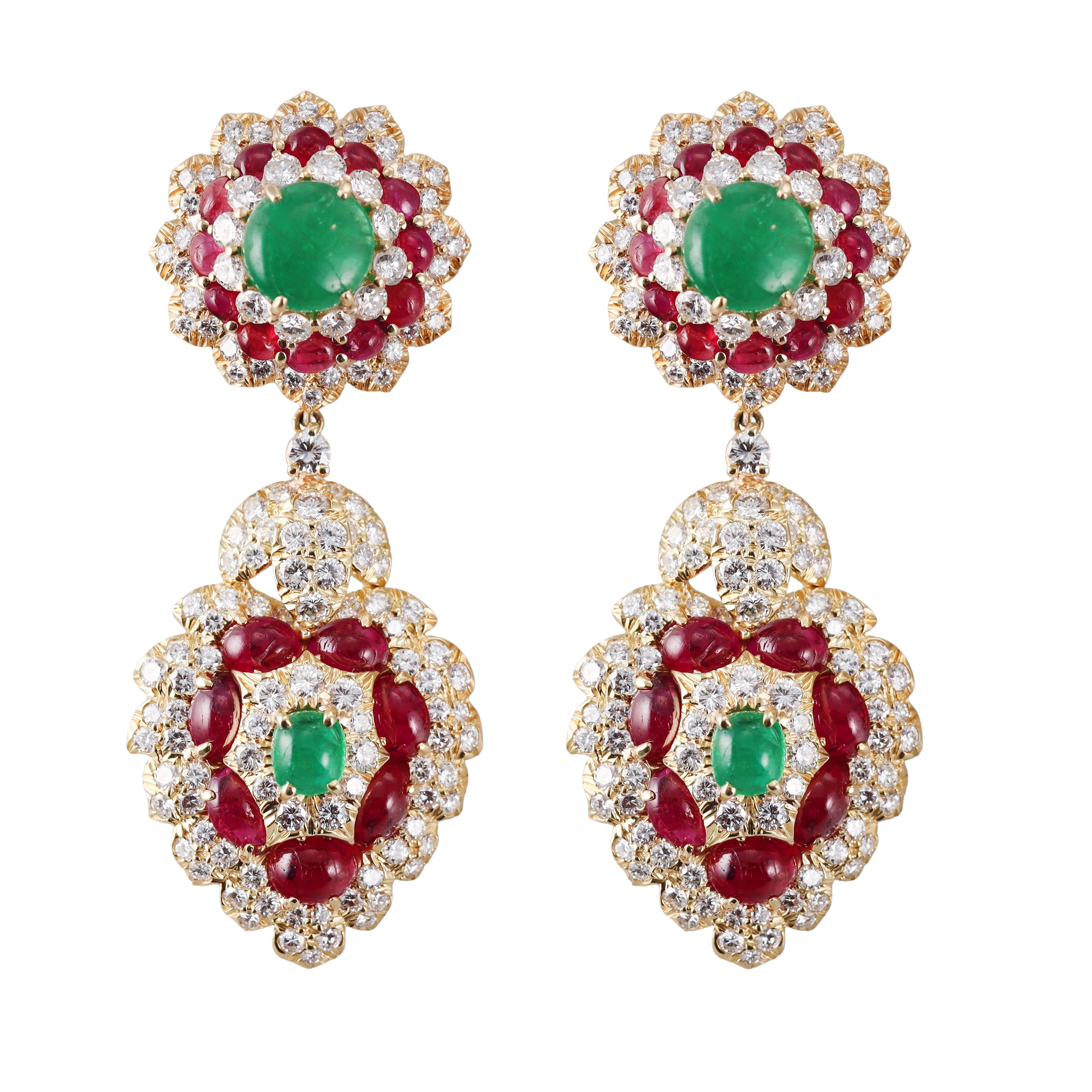 David Webb Diamond Ruby Emerald Gold Night & Day Earrings