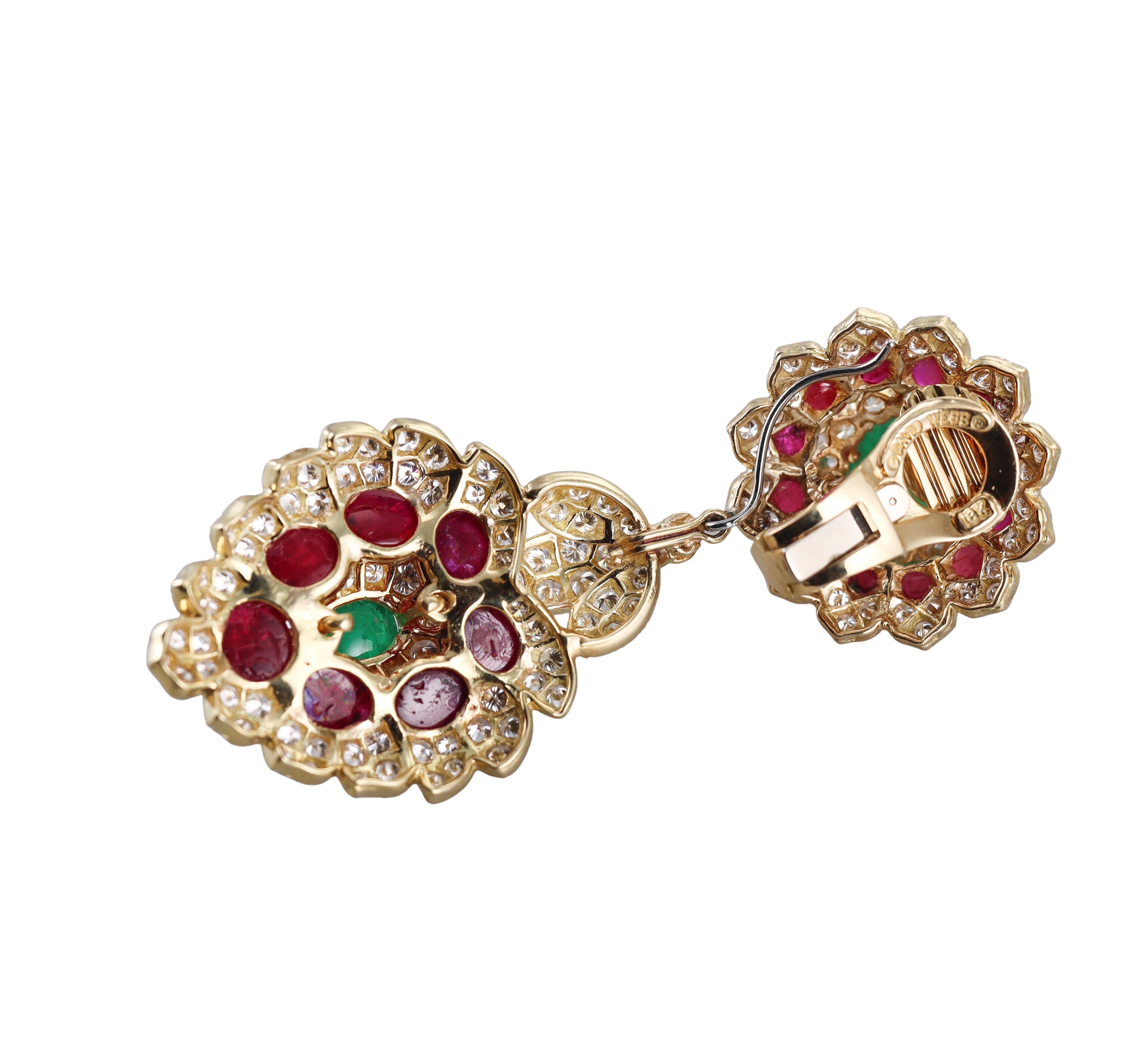 David Webb Diamond Ruby Emerald Gold Night & Day Earrings
