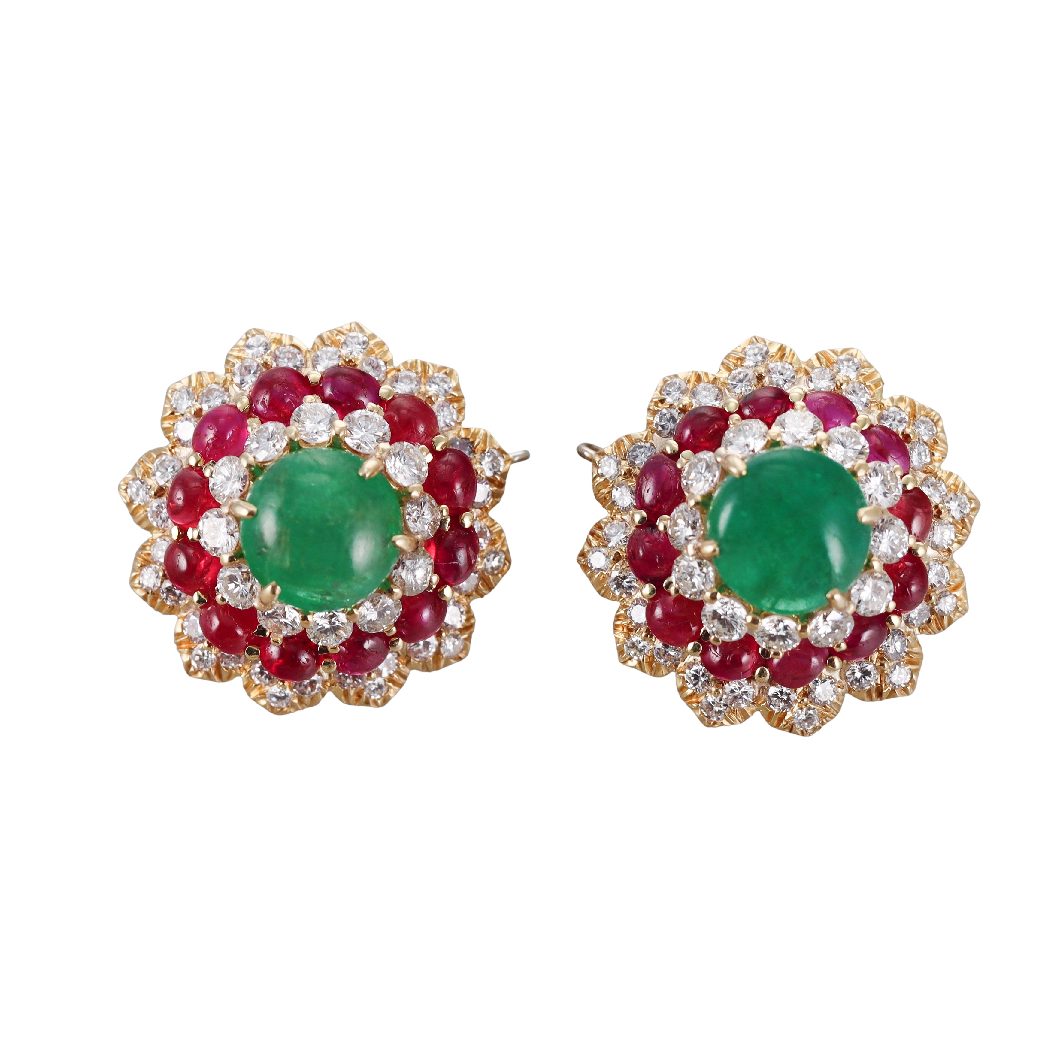David Webb Diamond Ruby Emerald Gold Night & Day Earrings