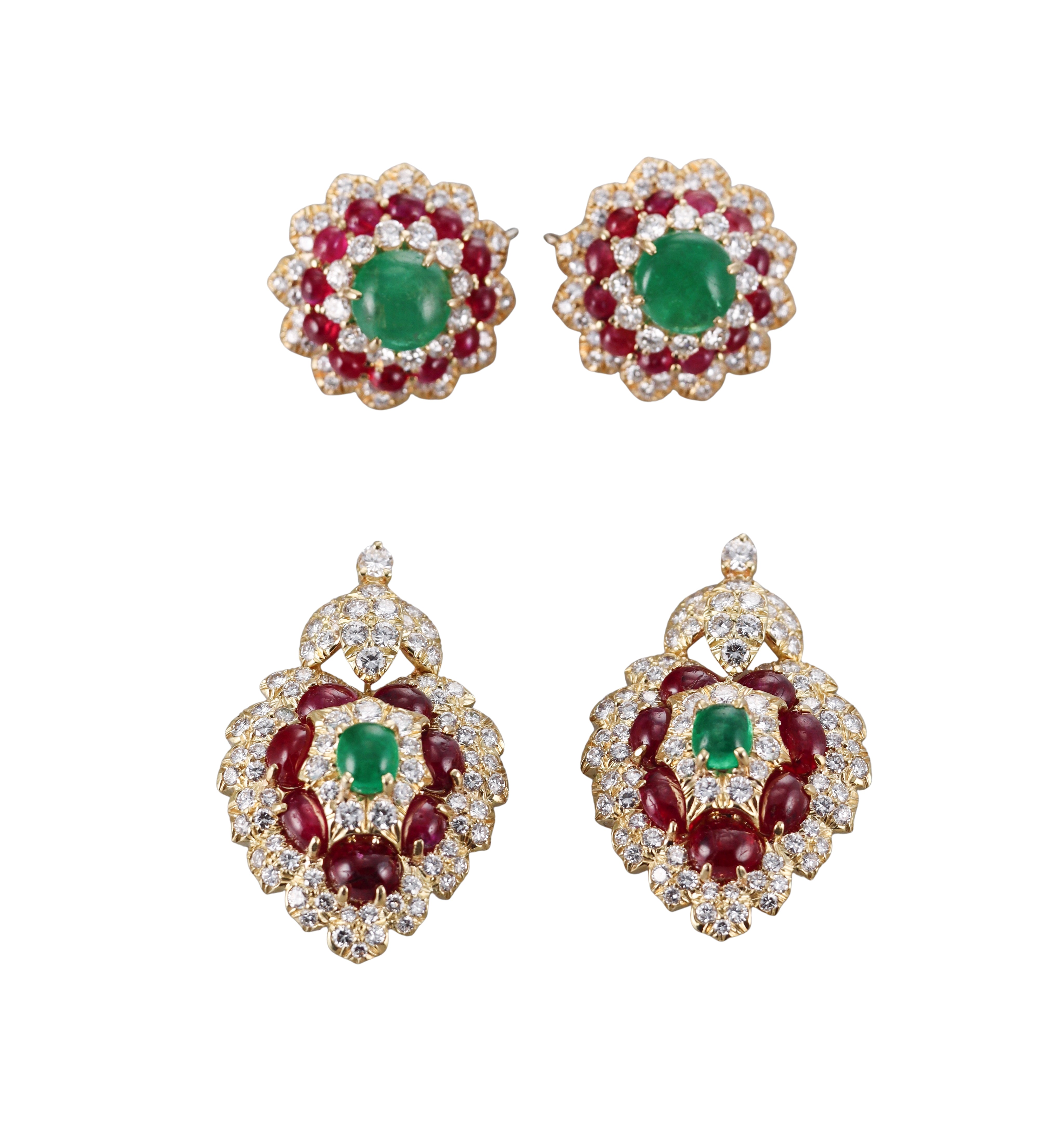 David Webb Diamond Ruby Emerald Gold Night & Day Earrings
