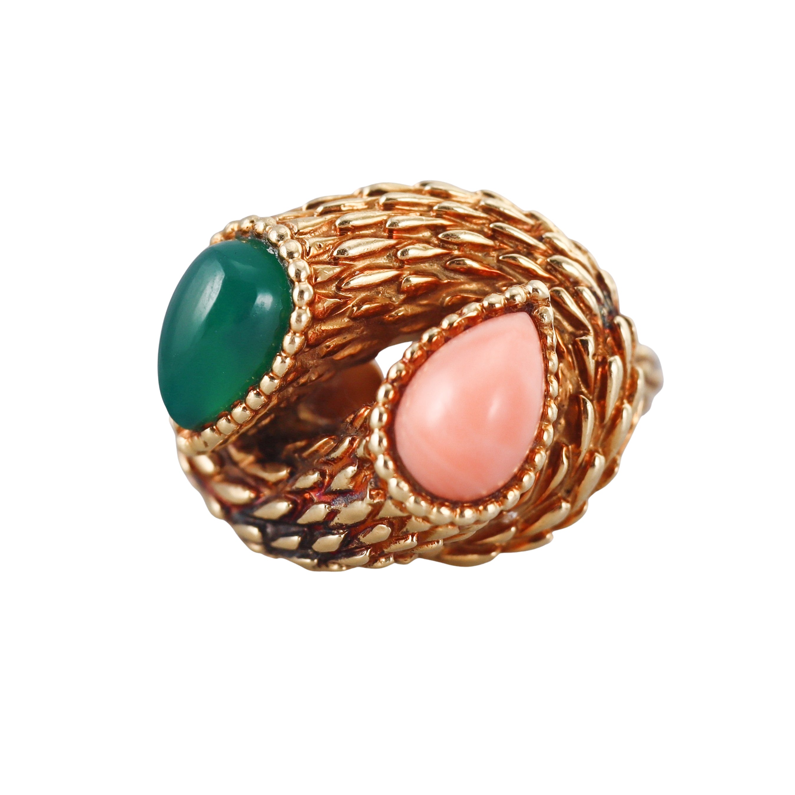 Boucheron Serpent Boheme 1960s Chrysoprase Coral Gold Ring