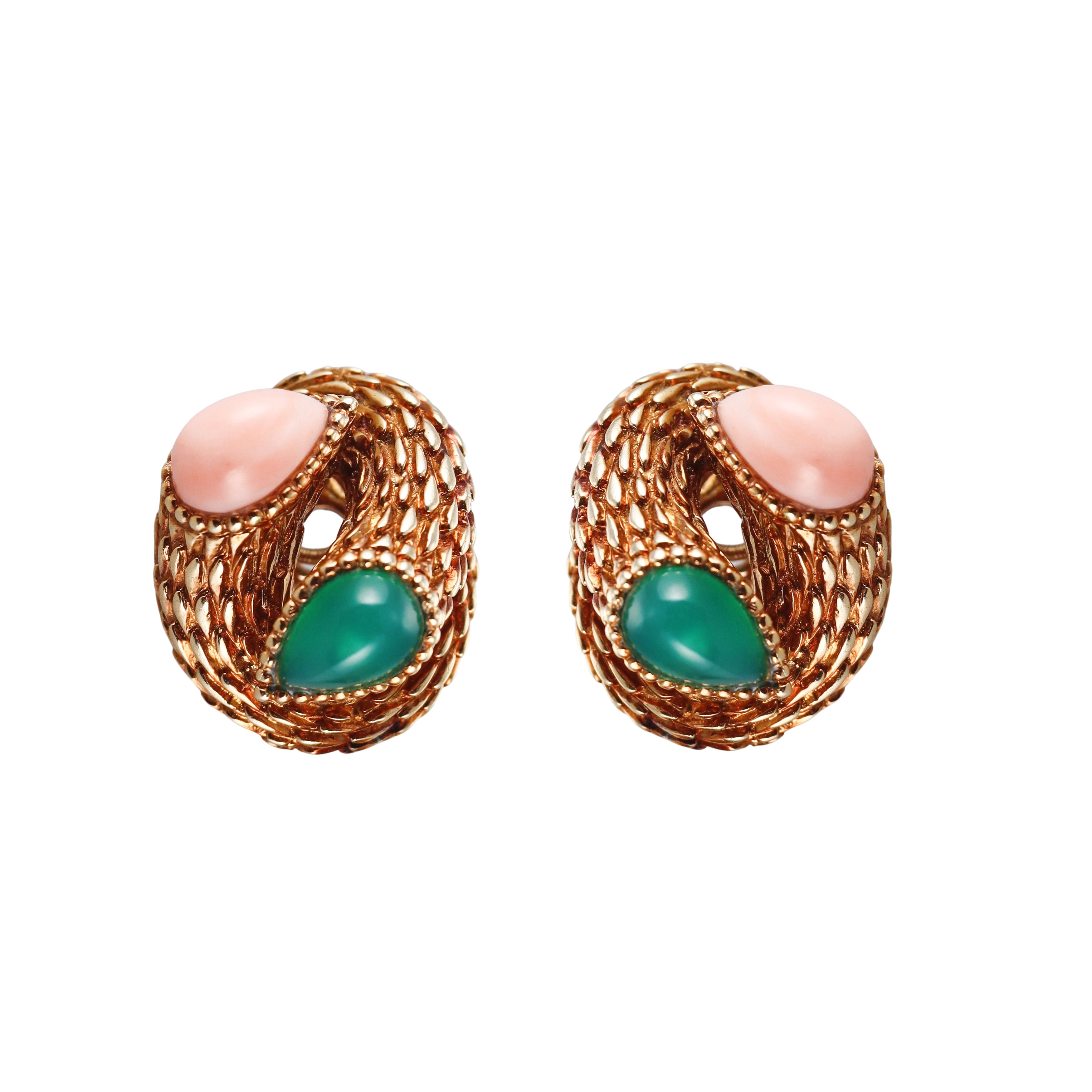 Boucheron 1960s Chrysoprase Coral Gold Earrings