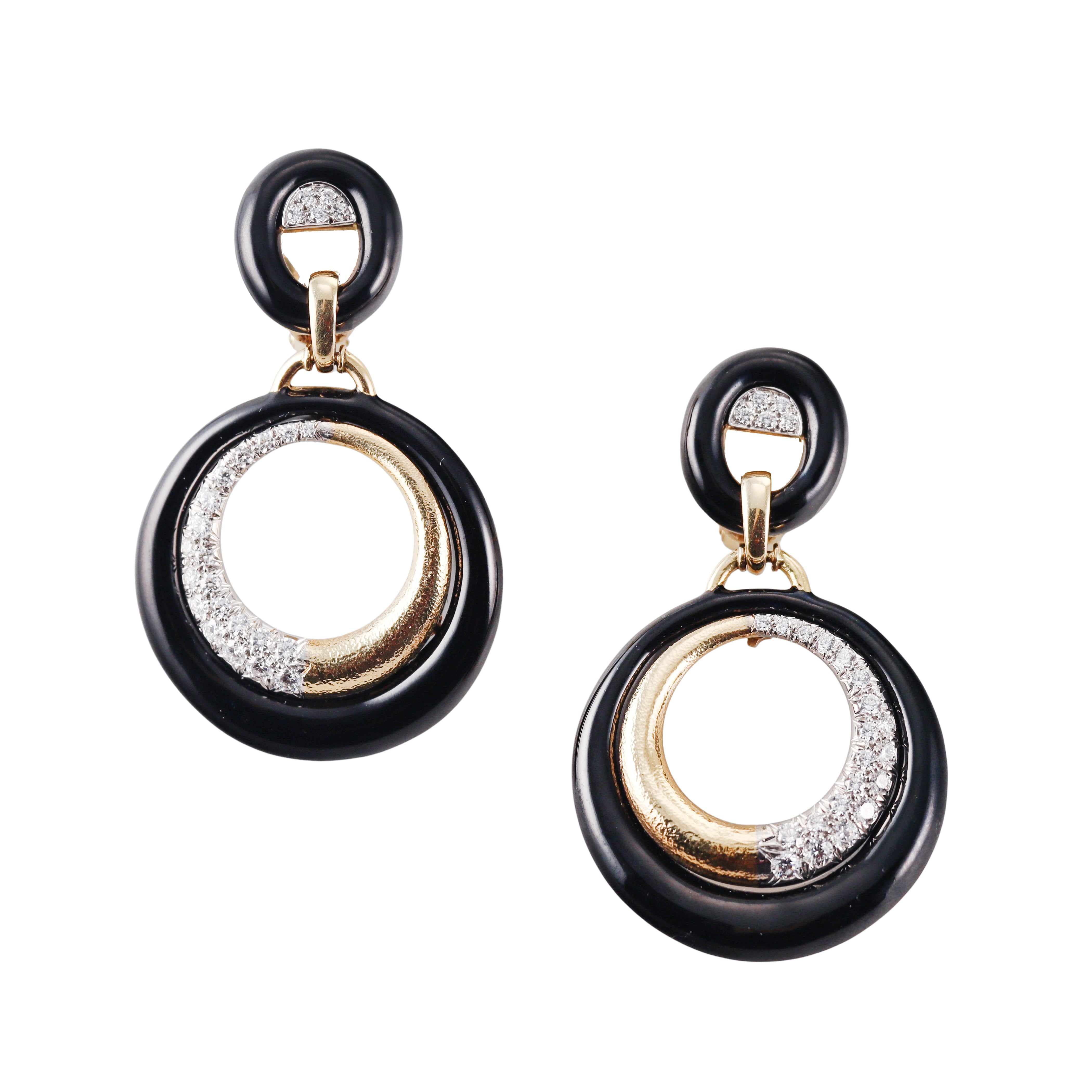 David Webb Luna Doorknocker Diamond Enamel Gold Platinum Earrings