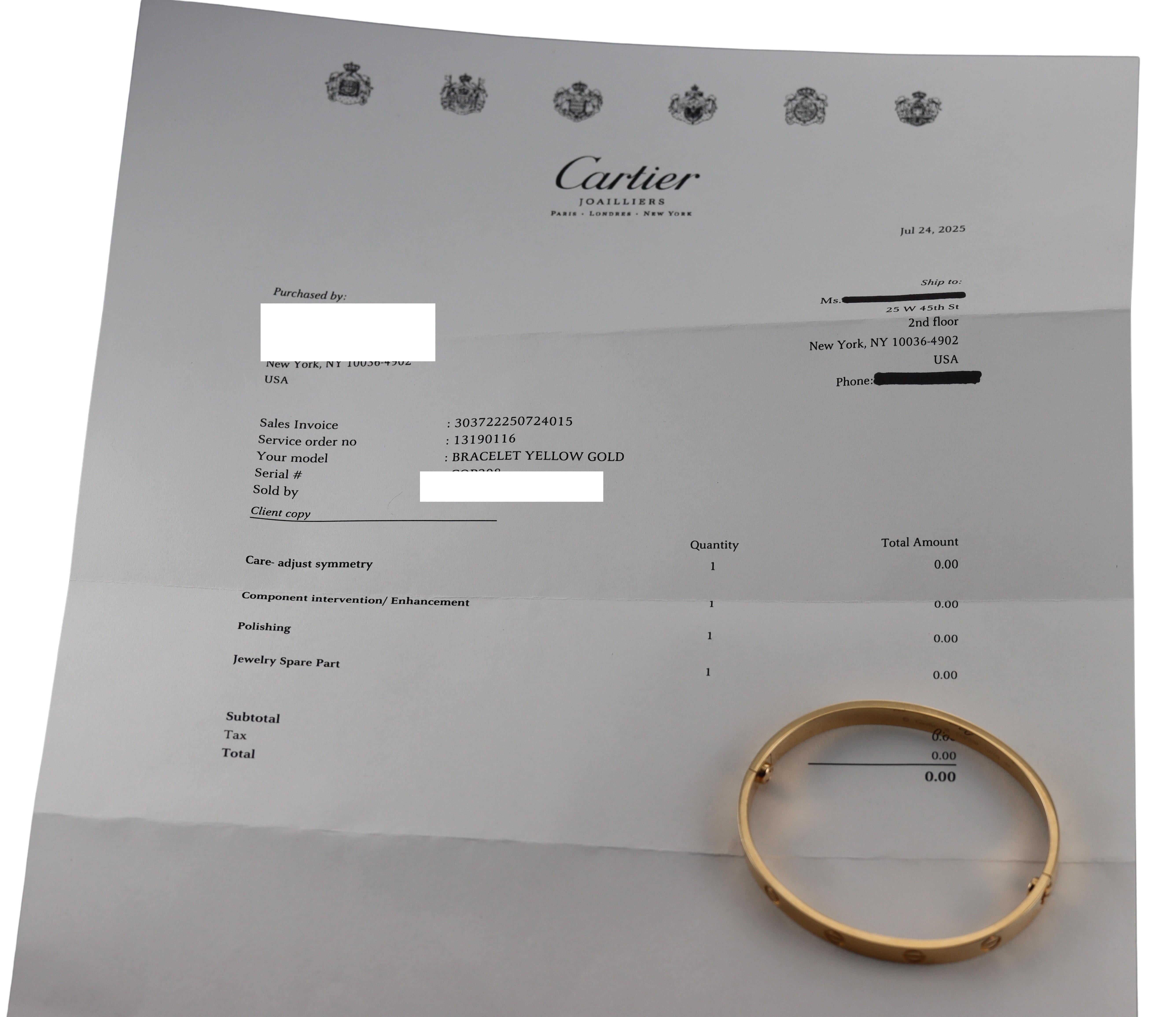 Cartier Love Yellow Gold Classic Model Bracelet Size 18