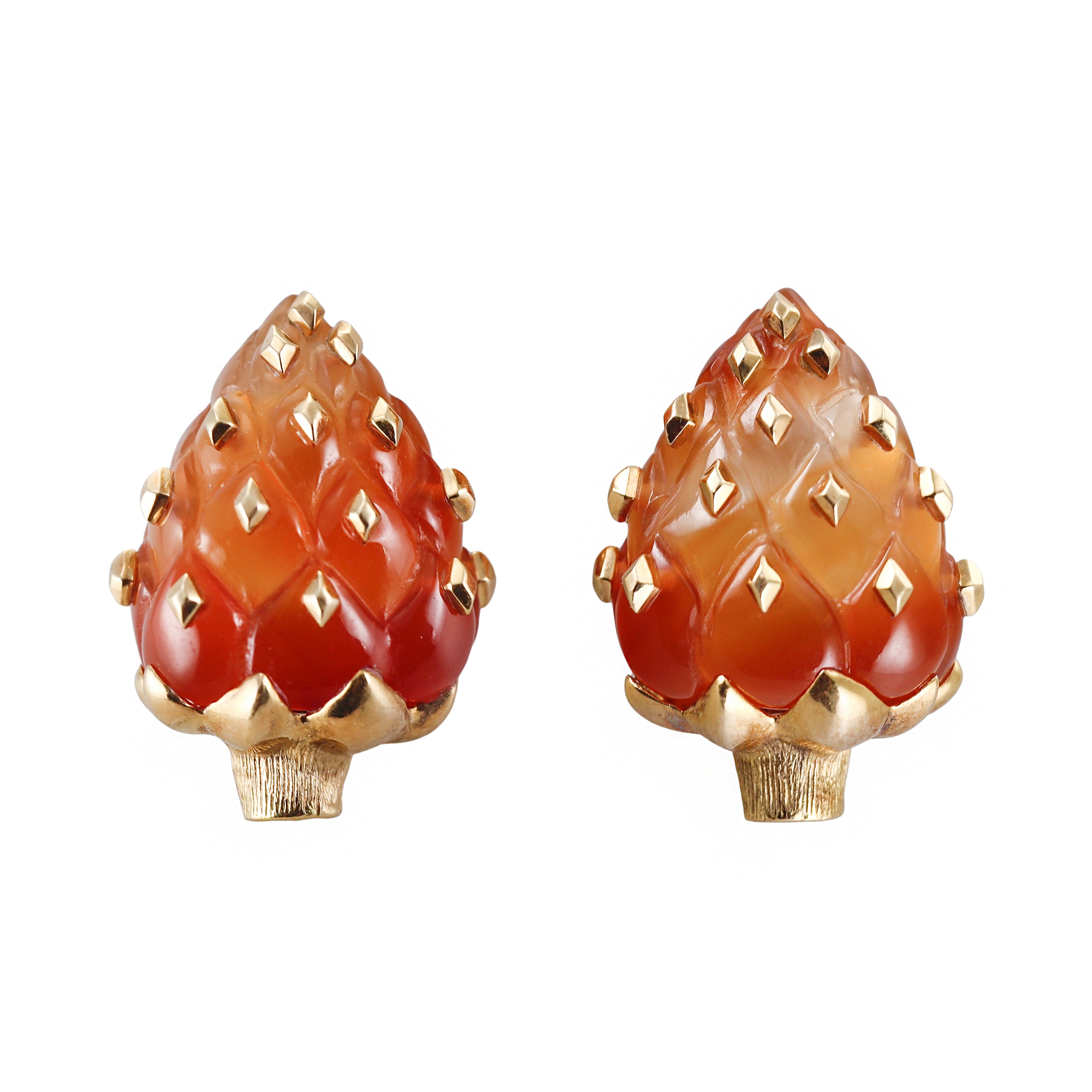 Seaman Schepps Gold Carnelian Artichoke Earrings