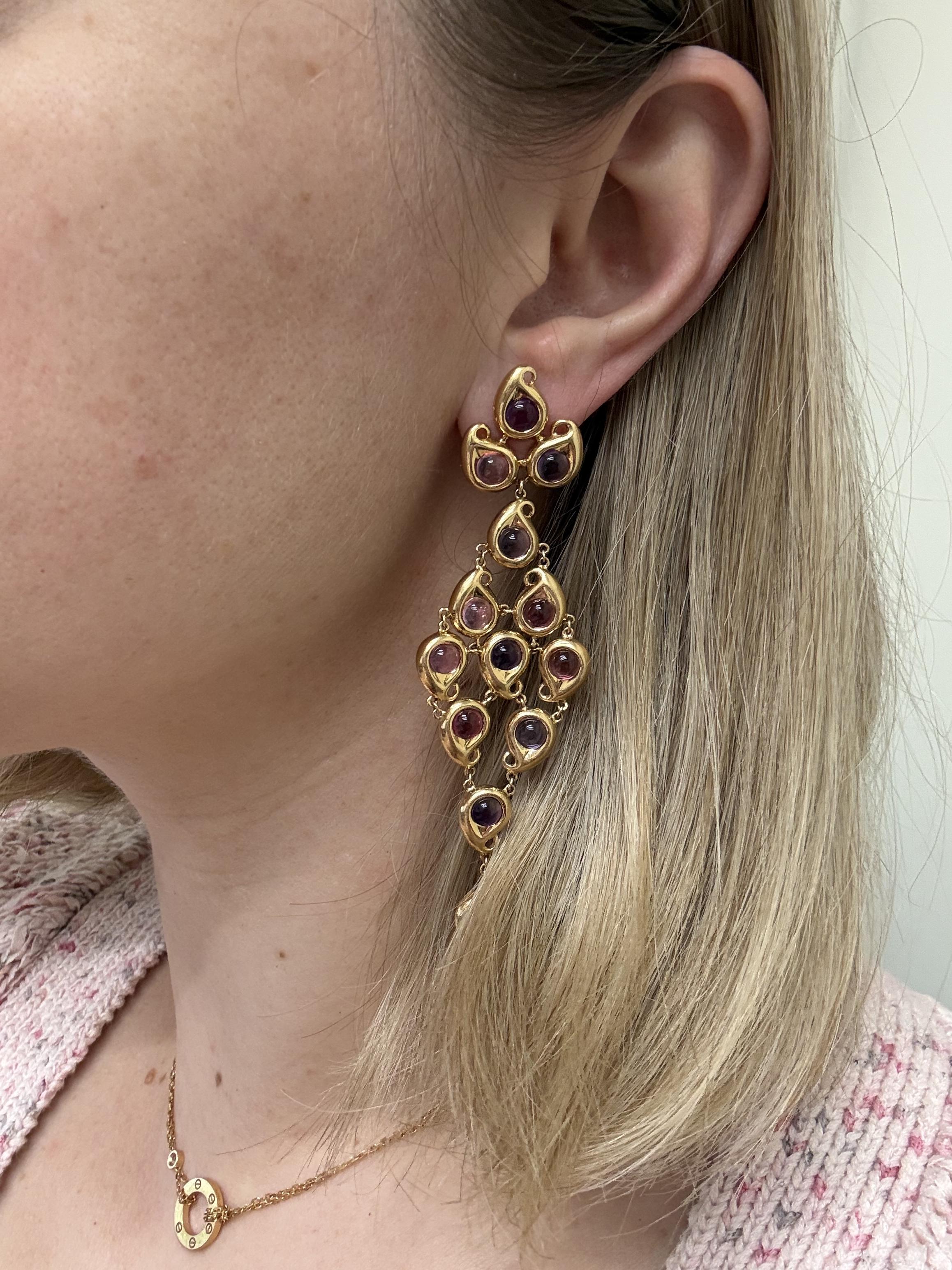 Tamara Comolli Pink Tourmaline Amethyst Gold Chandelier Earrings
