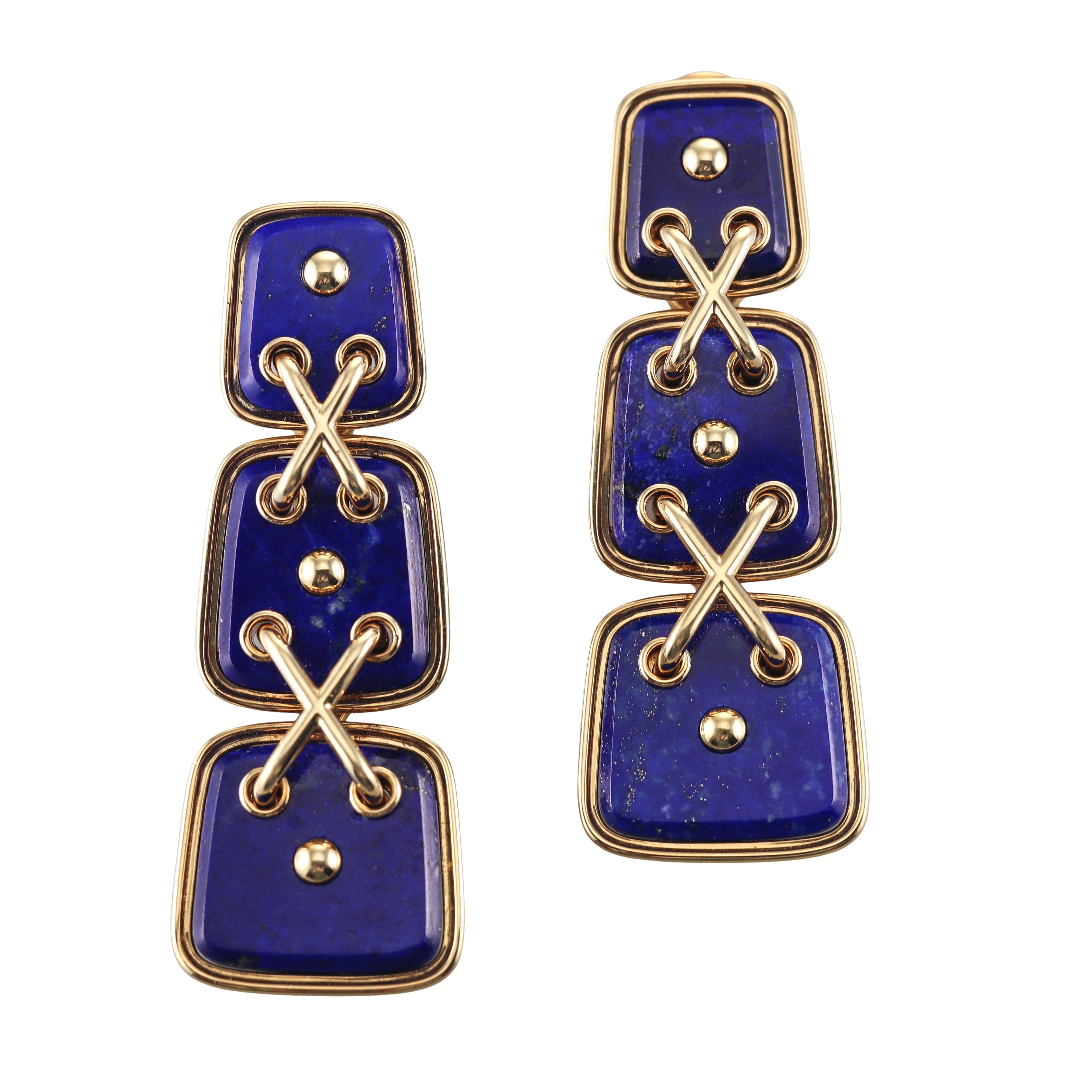 David Webb Lapis Gold Cross Stitch Earrings