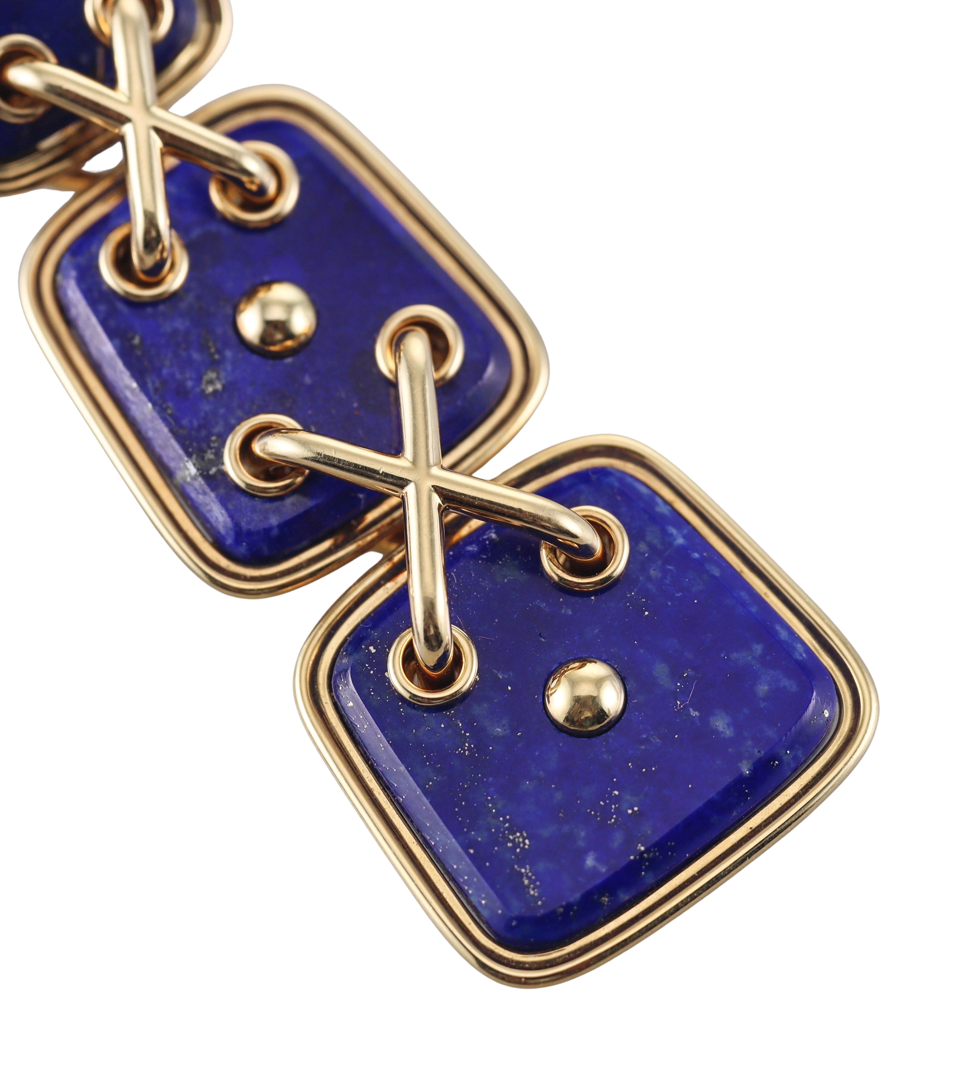 David Webb Lapis Gold Cross Stitch Earrings