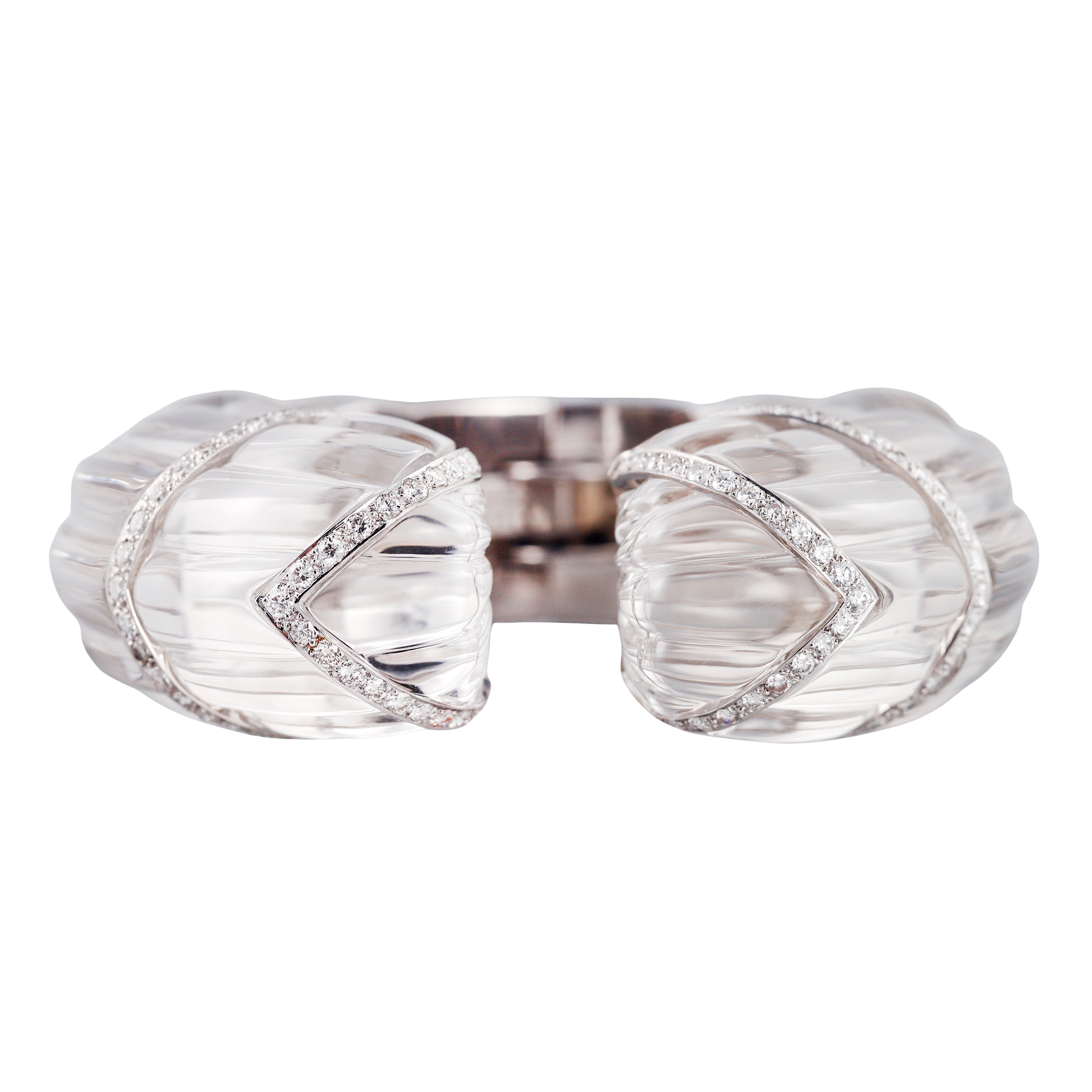 David Webb Crystal Diamond Gold Platinum Cuff Bracelet