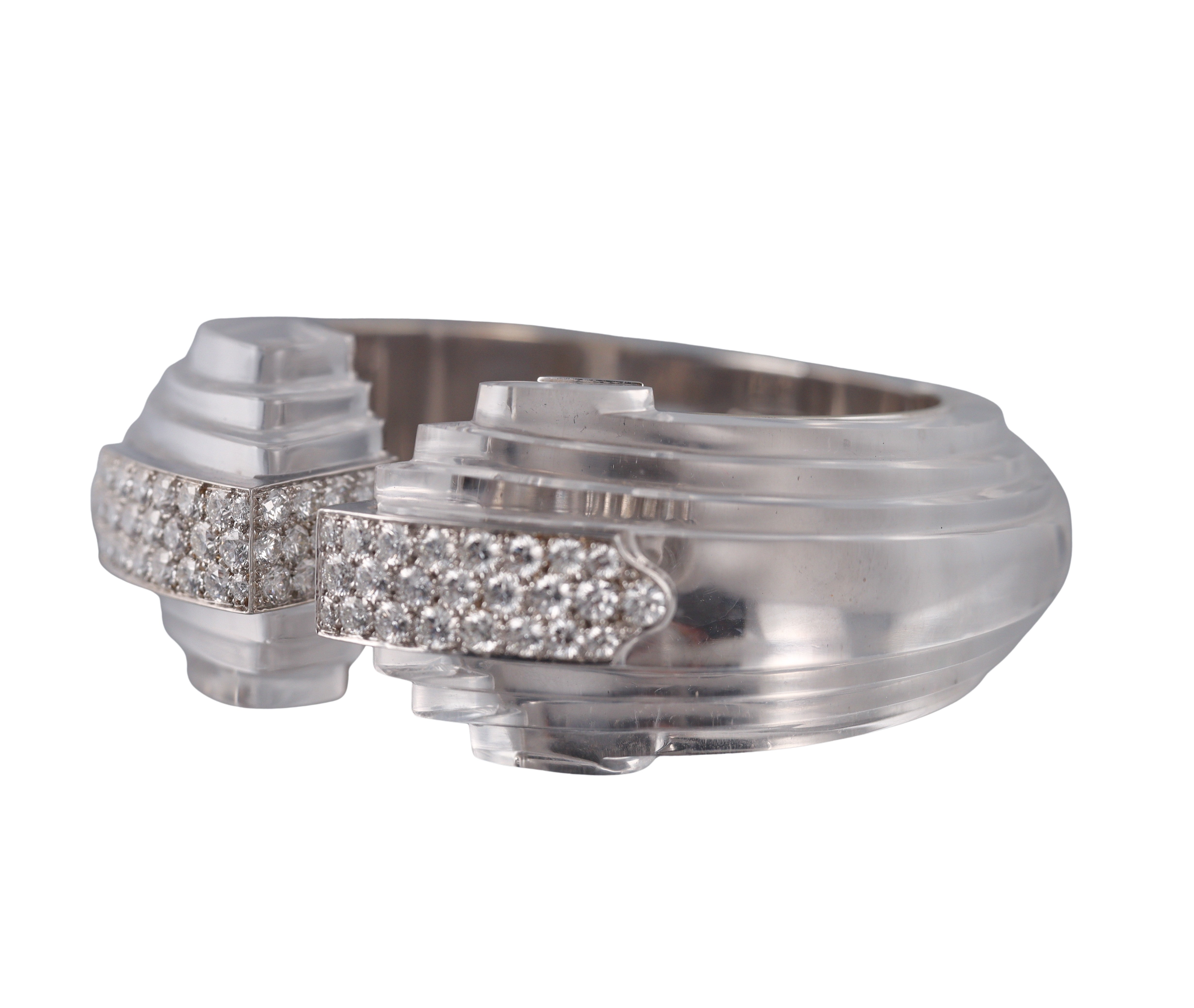David Webb Crystal Diamond Gold Platinum Step Cuff Bracelet
