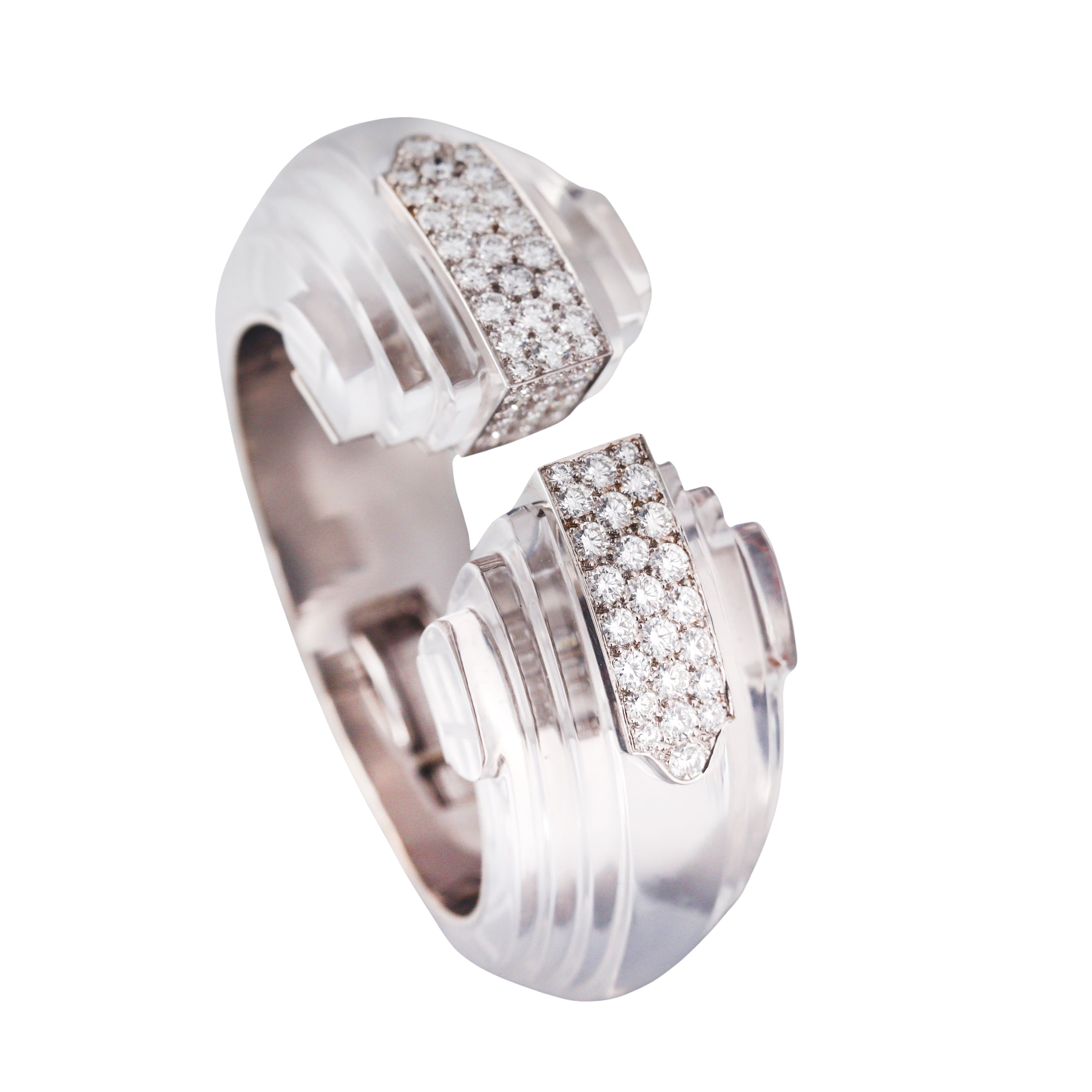 David Webb Crystal Diamond Gold Platinum Step Cuff Bracelet