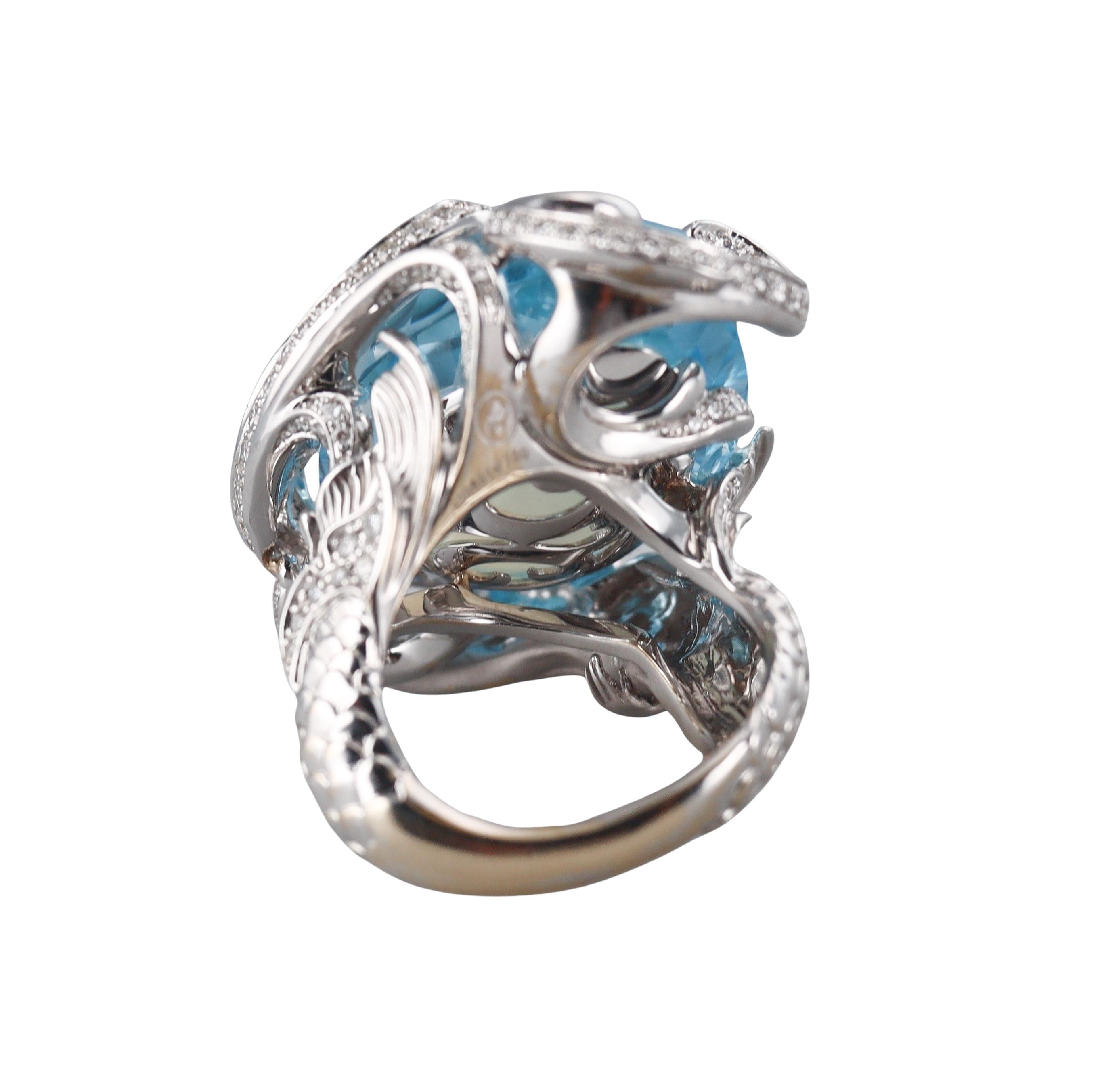 Carrera y Carrera Sirena Ola Atlantis Blue Topaz Diamond Gold Ring