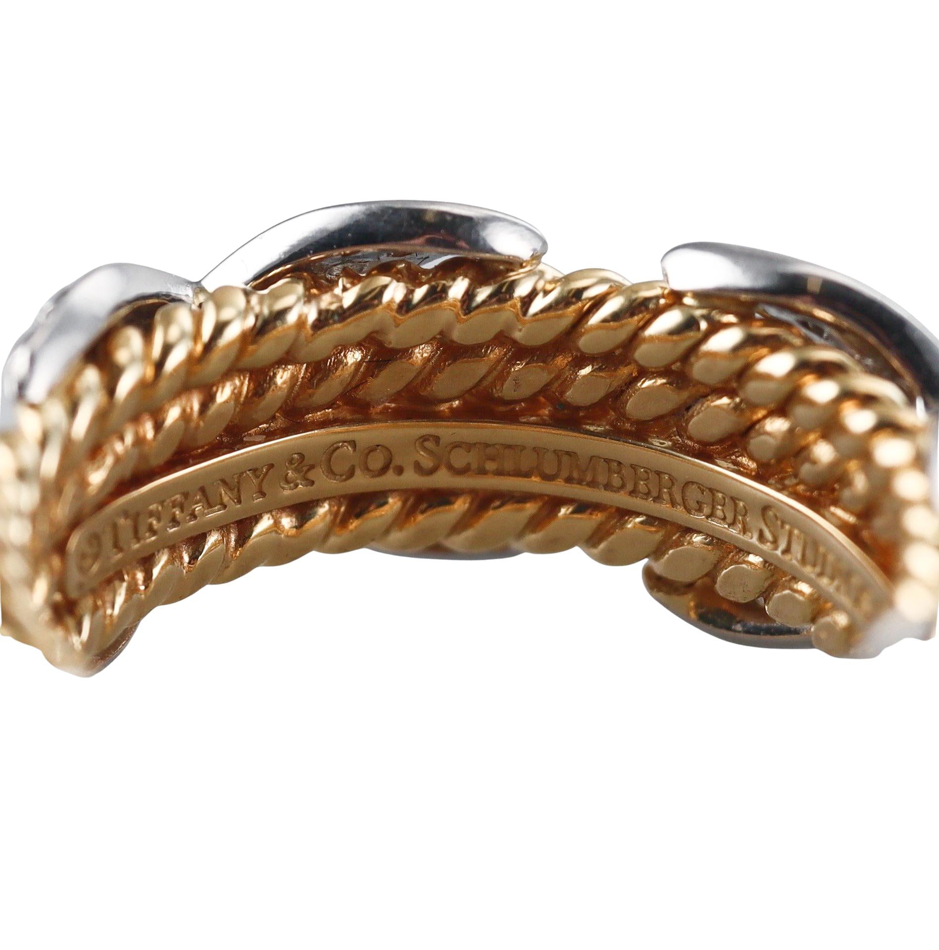 Tiffany & Co Schlumberger Four Row Rope Diamond Gold Platinum Ring