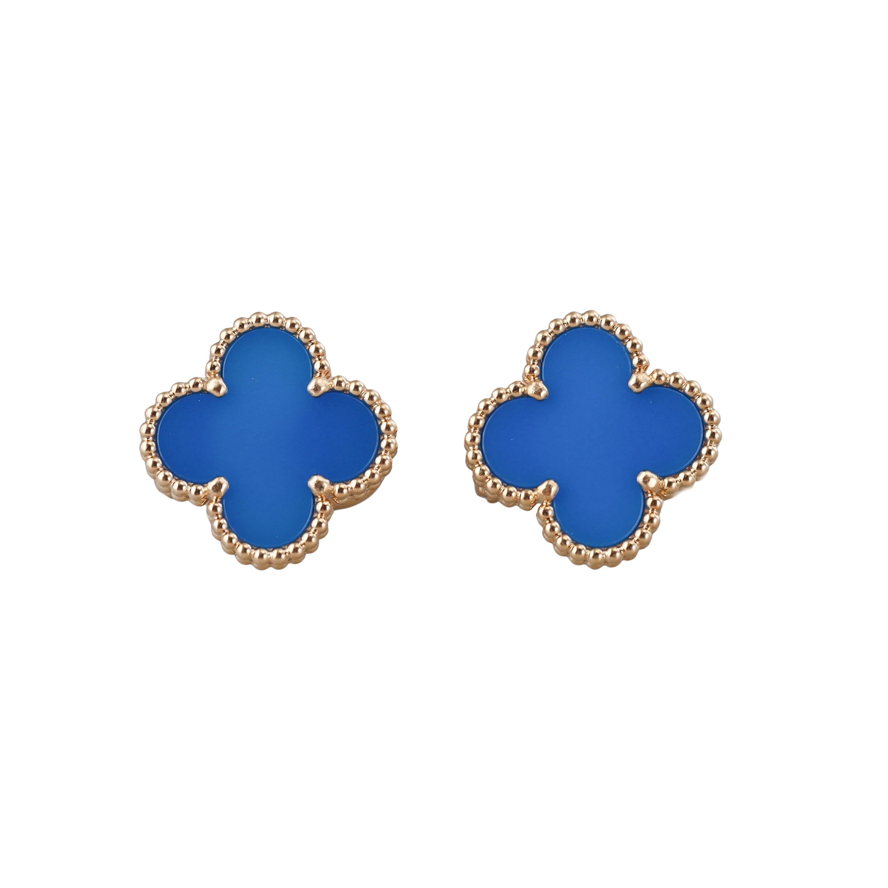 Van Cleef & Arpels Blue Agate Gold Vintage Alhambra Earrings